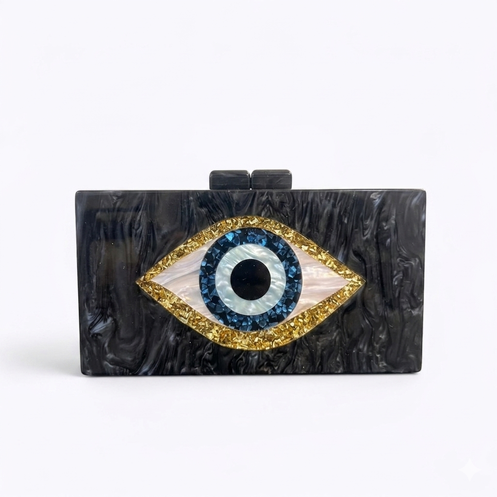 ACRYLIC BOX CLUTCH Evil Eye Black