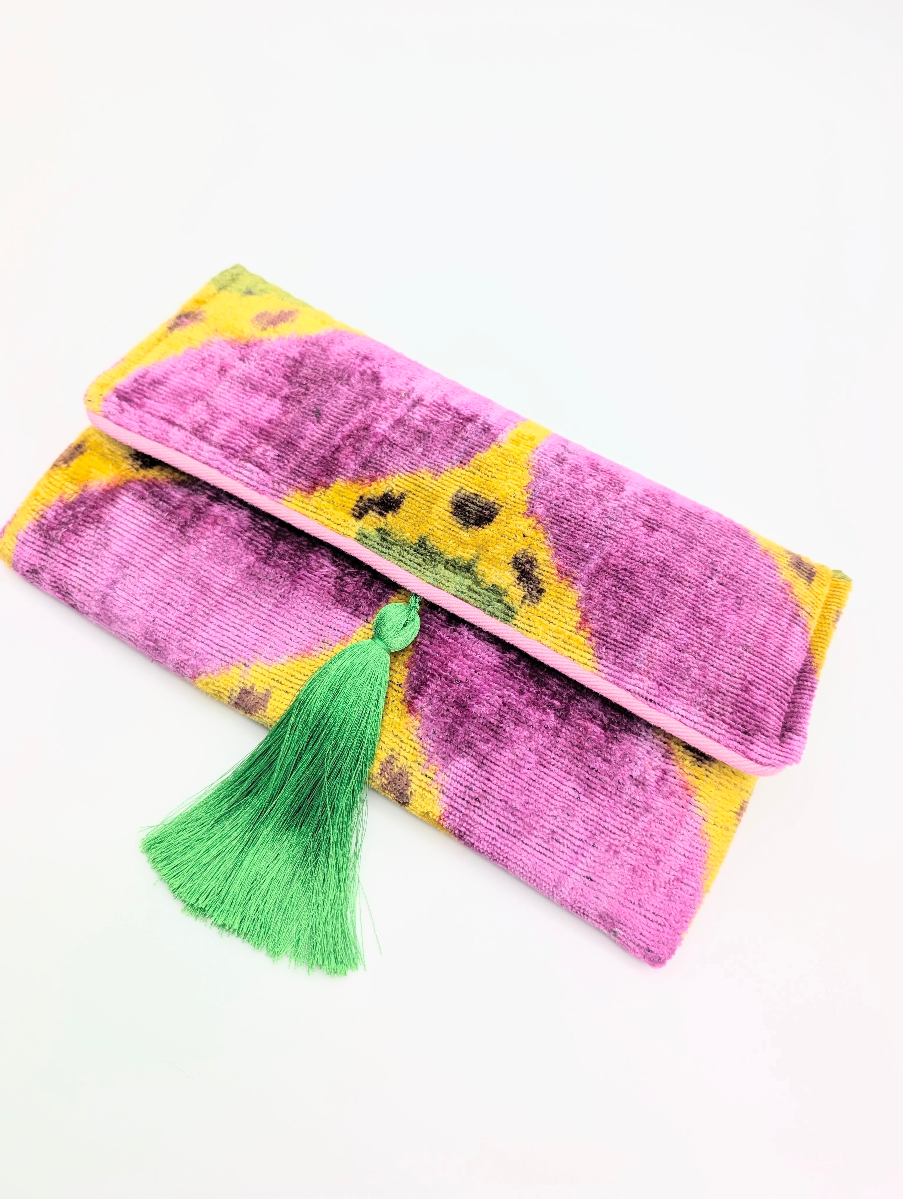 KAT VELVET CLUTCH CAMILLE Pink Yellow