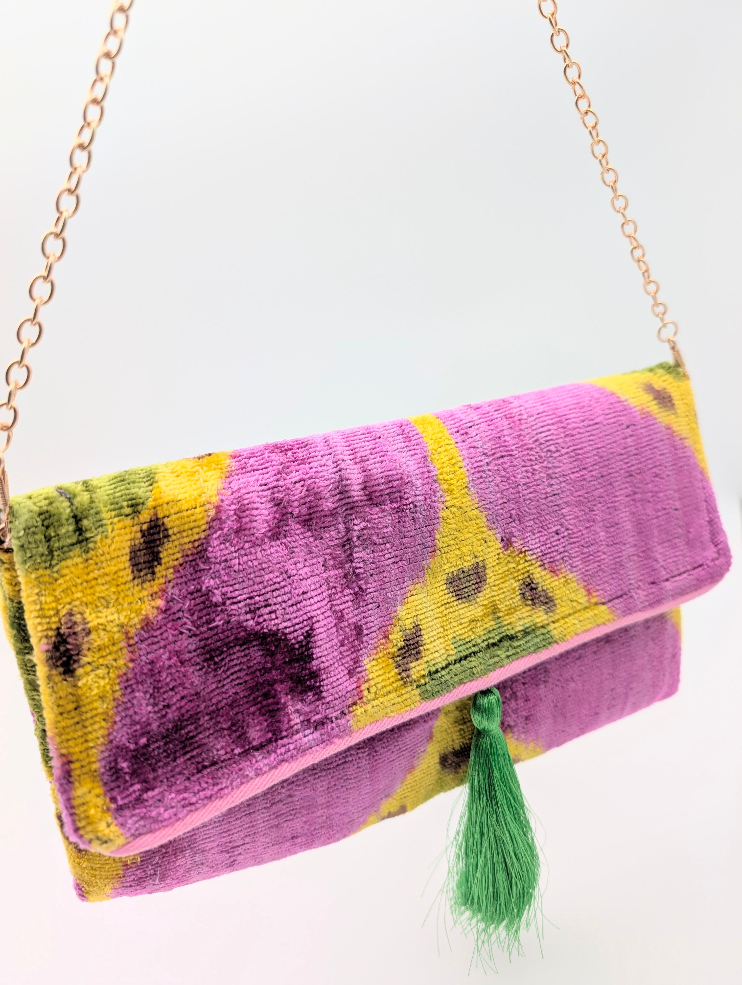 KAT VELVET CLUTCH CAMILLE Pink Yellow