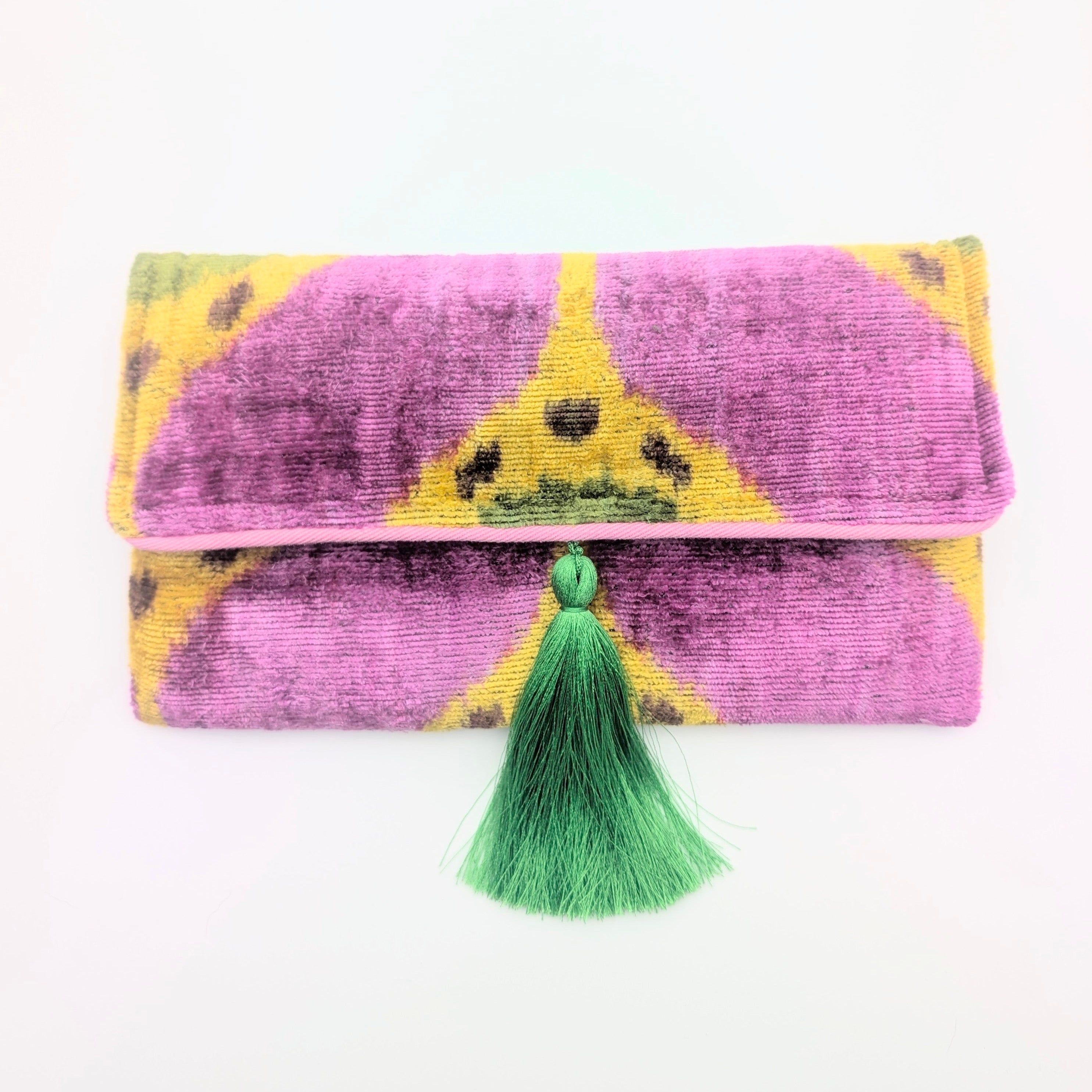 KAT VELVET CLUTCH CAMILLE Pink Yellow