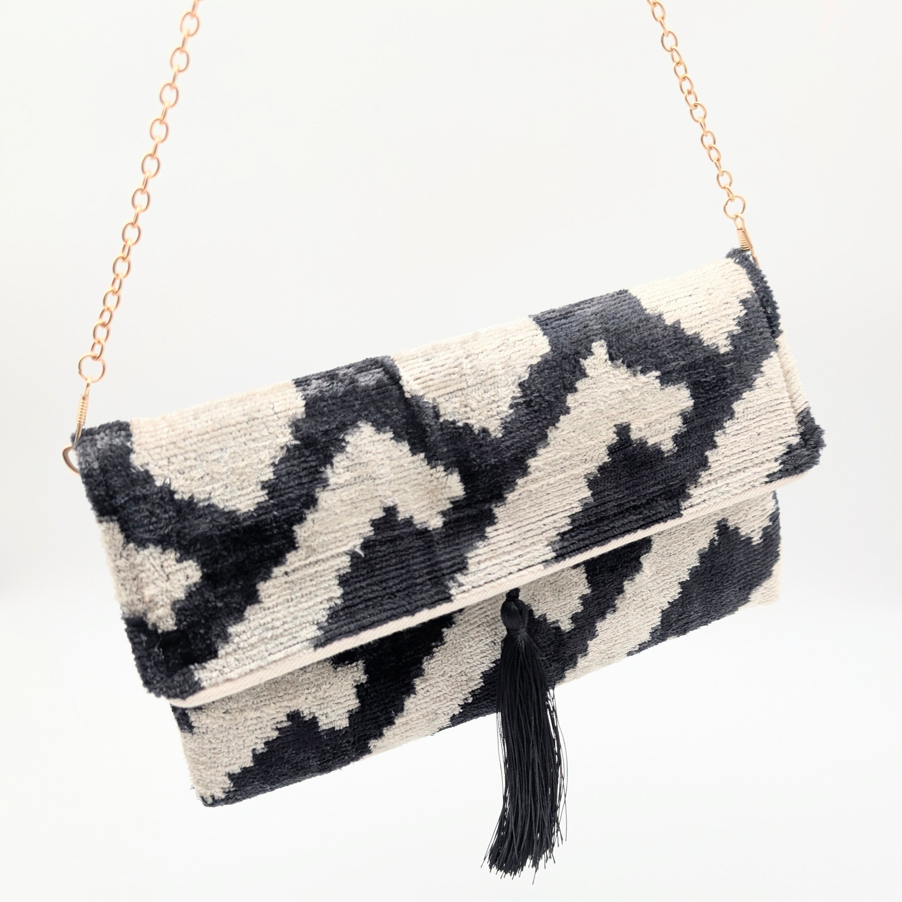 IKAT VELVET CLUTCH KATE - Black White