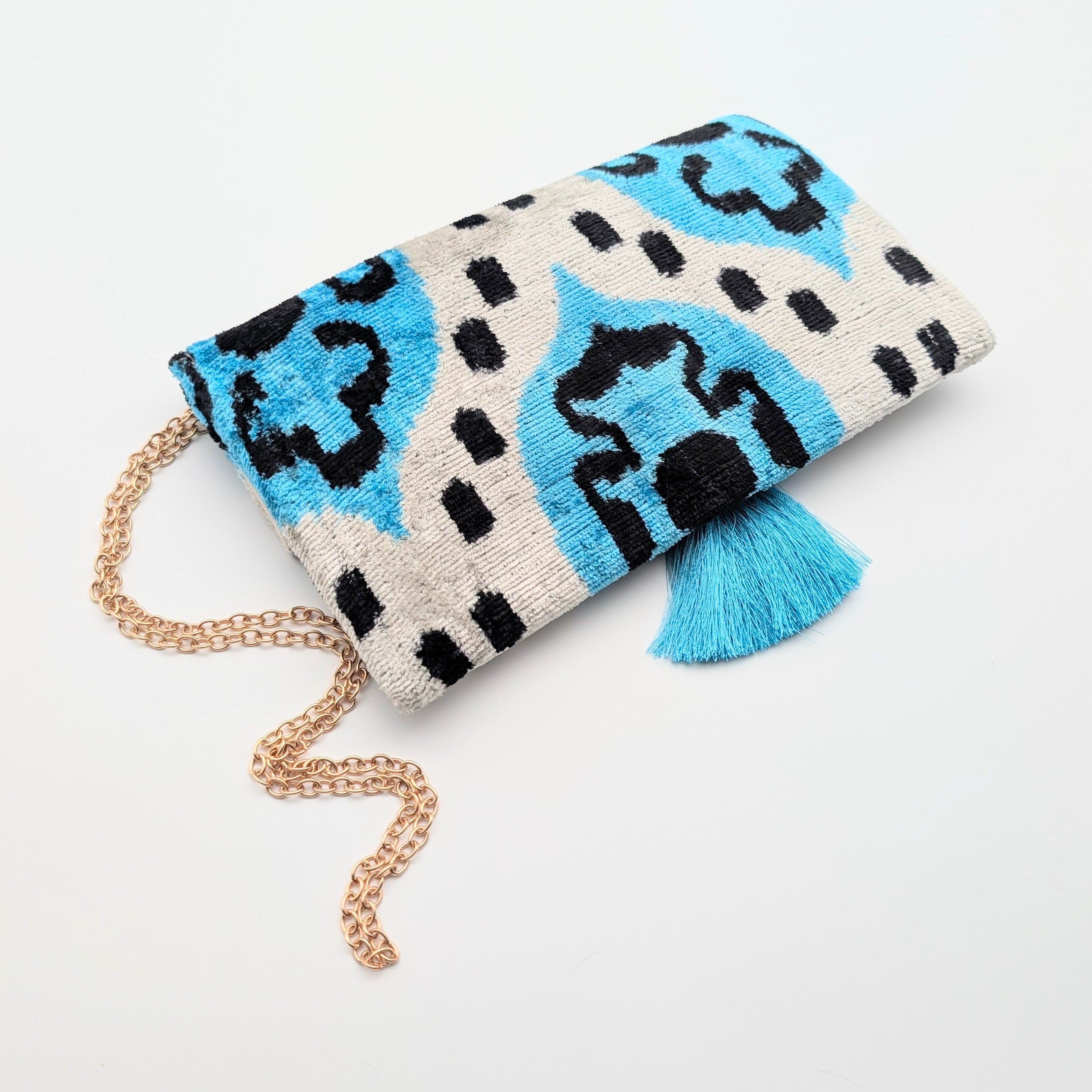 IKAT VELVET CLUTCH MARIE Blue White Black