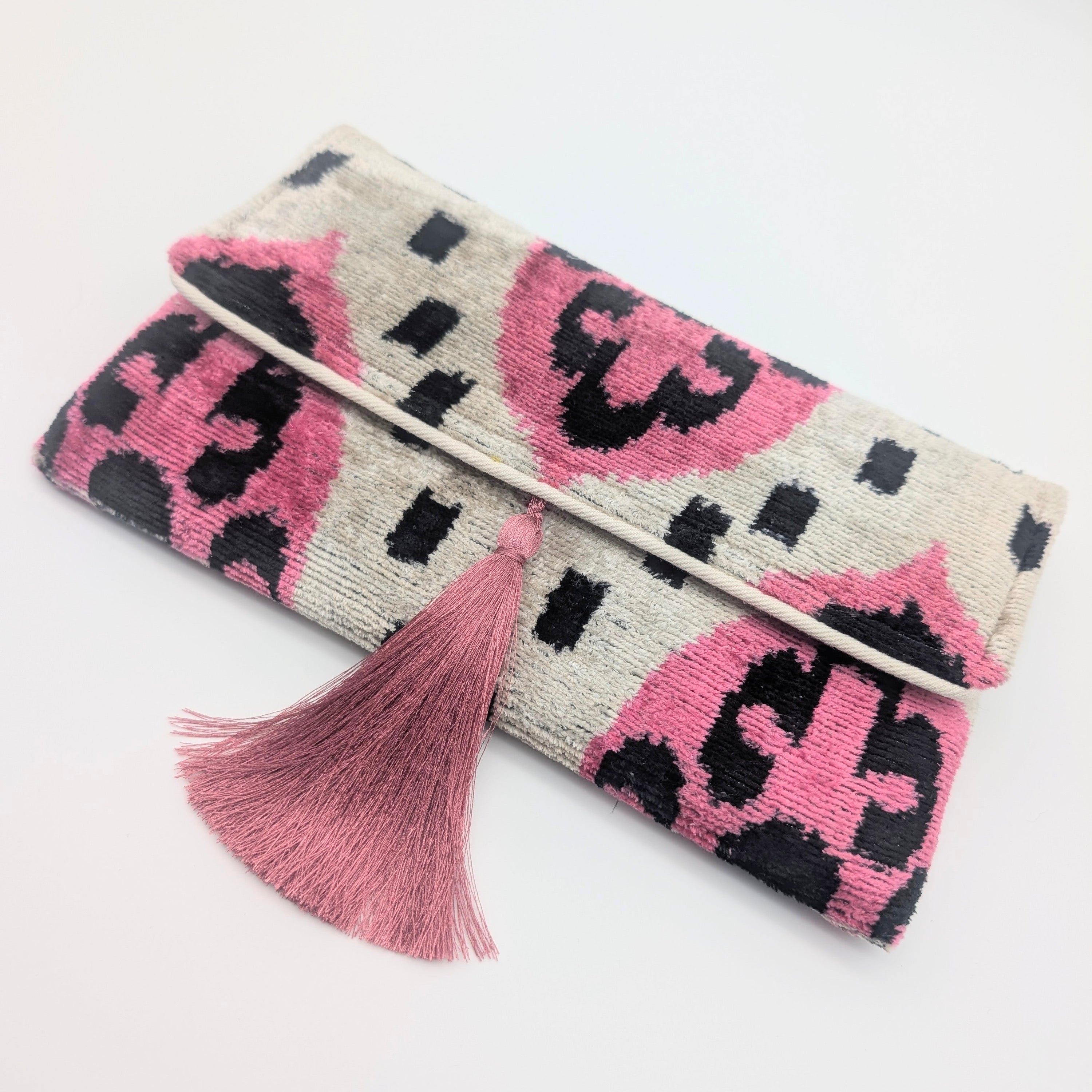 IKAT VELVET CLUTCH MARIE Pink White Black