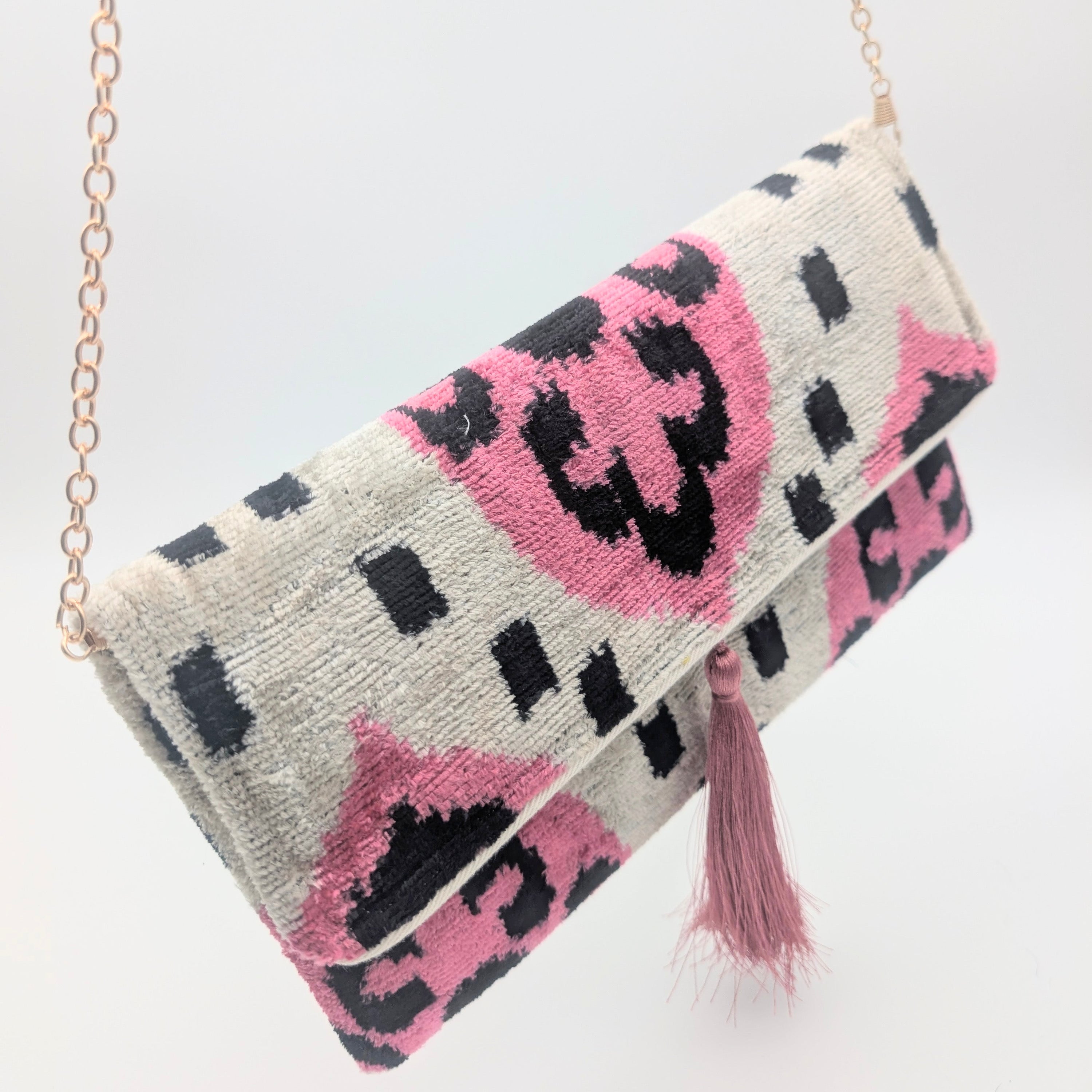 IKAT VELVET CLUTCH MARIE Pink White Black