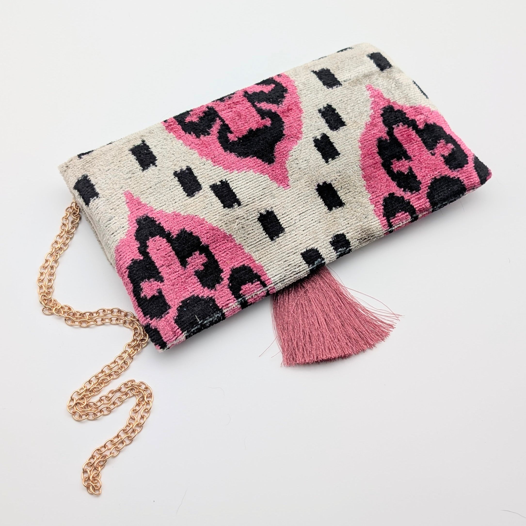 IKAT VELVET CLUTCH MARIE Pink White Black
