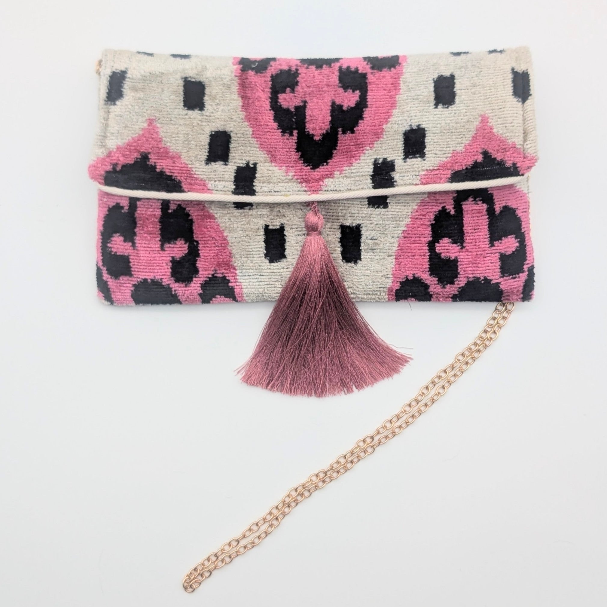 IKAT VELVET CLUTCH MARIE Pink White Black
