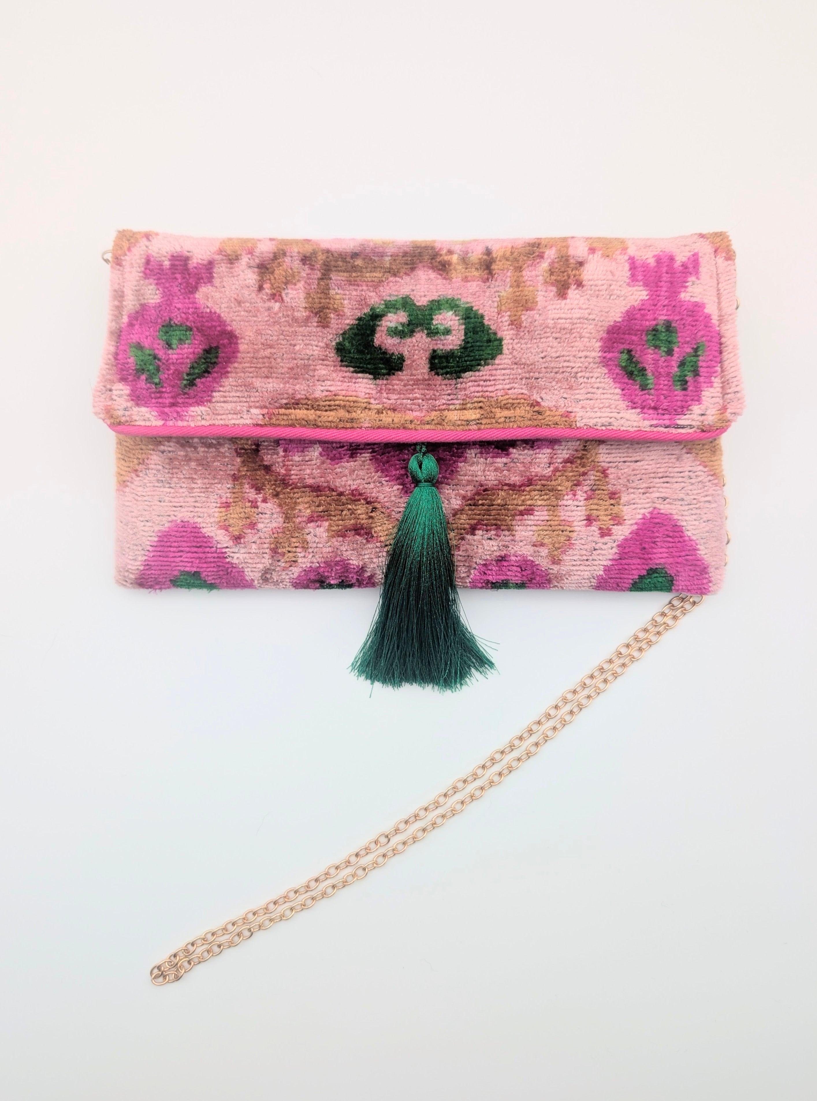 IKAT VELVET CLUTCH AMALA Pink Green