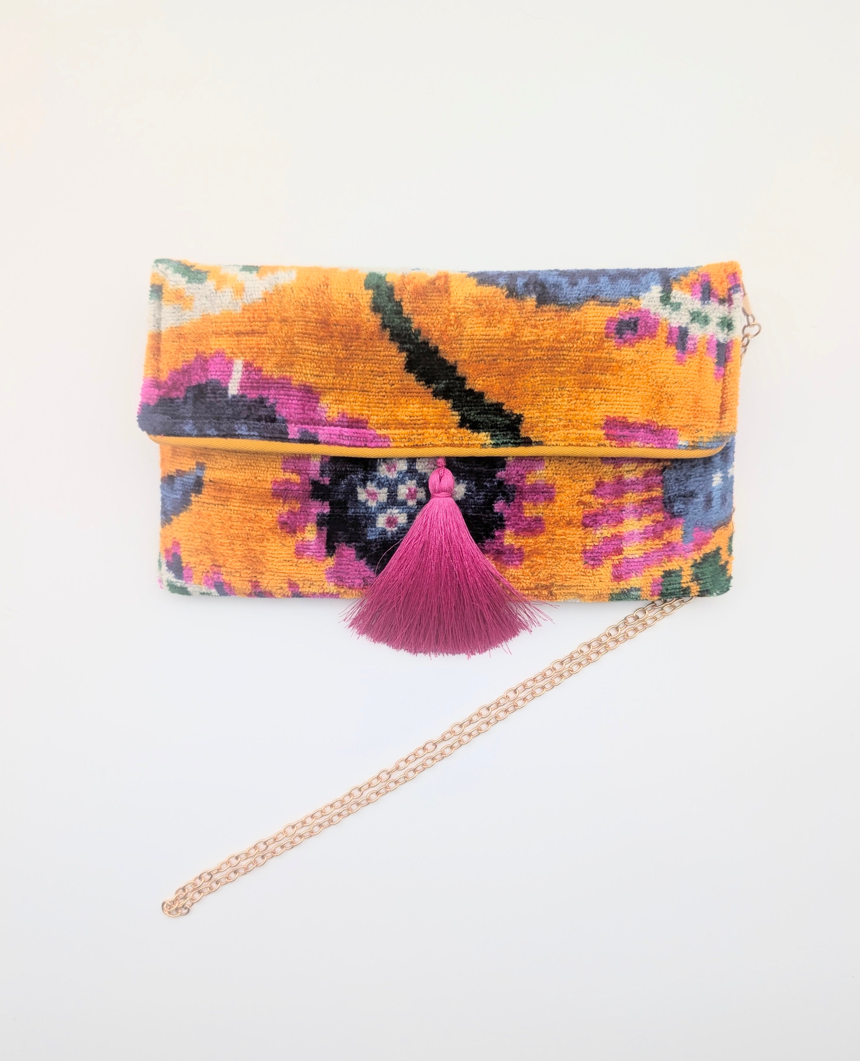 IKAT VELVET CLUTCH TAMINA Yellow Blue