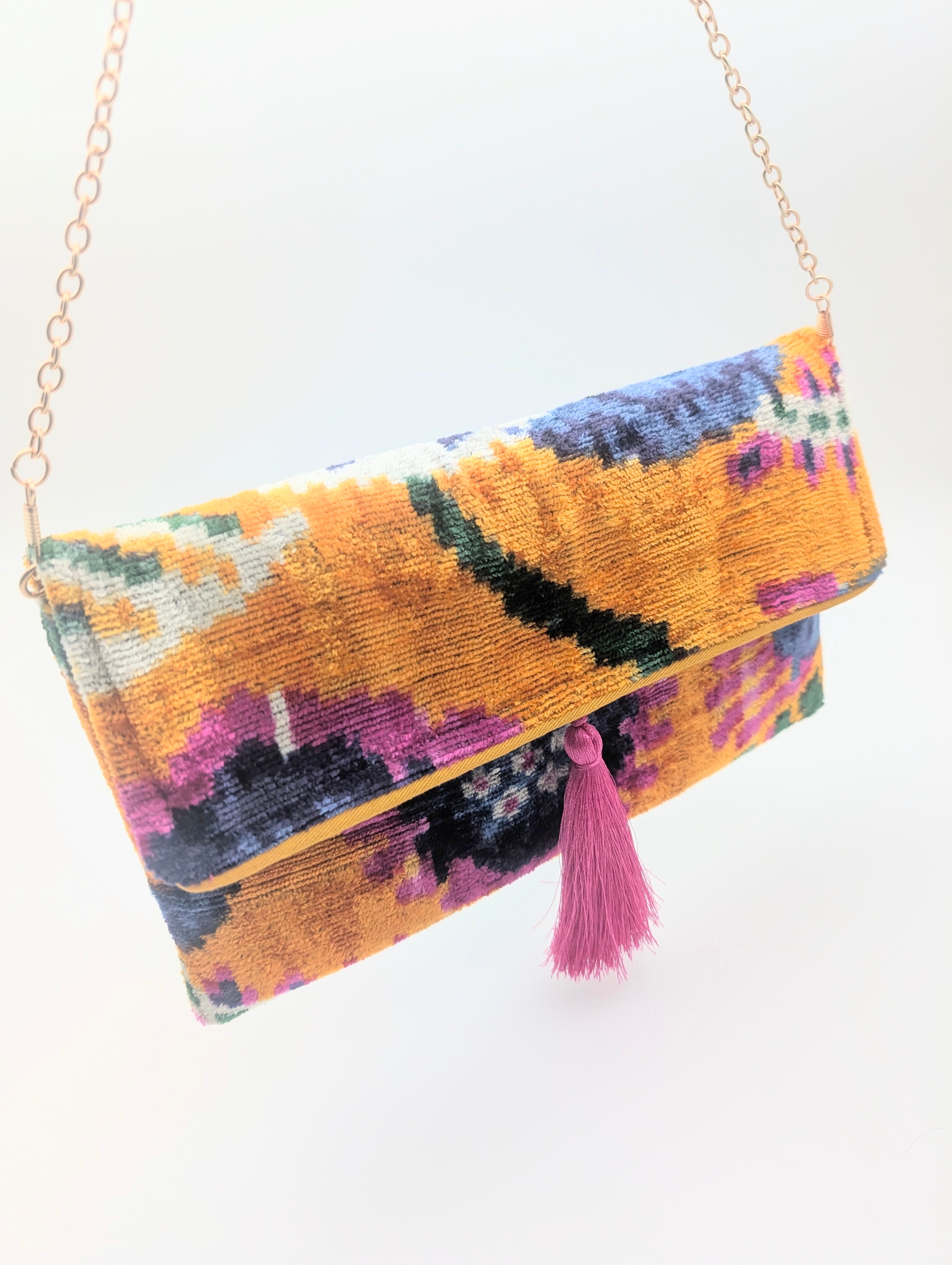 IKAT VELVET CLUTCH TAMINA Yellow Blue