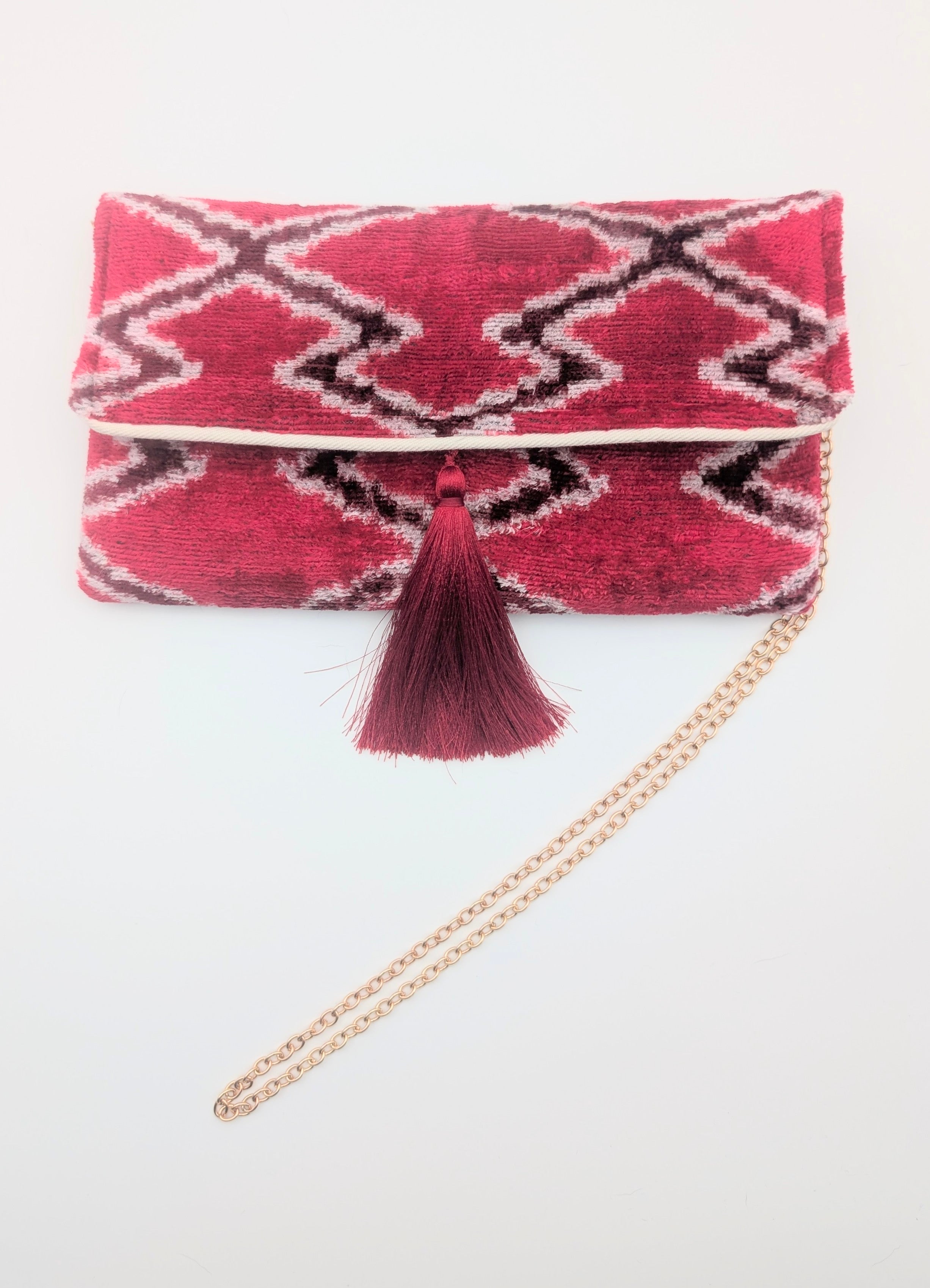 IKAT VELVET CLUTCH SARAH Red Burgundy