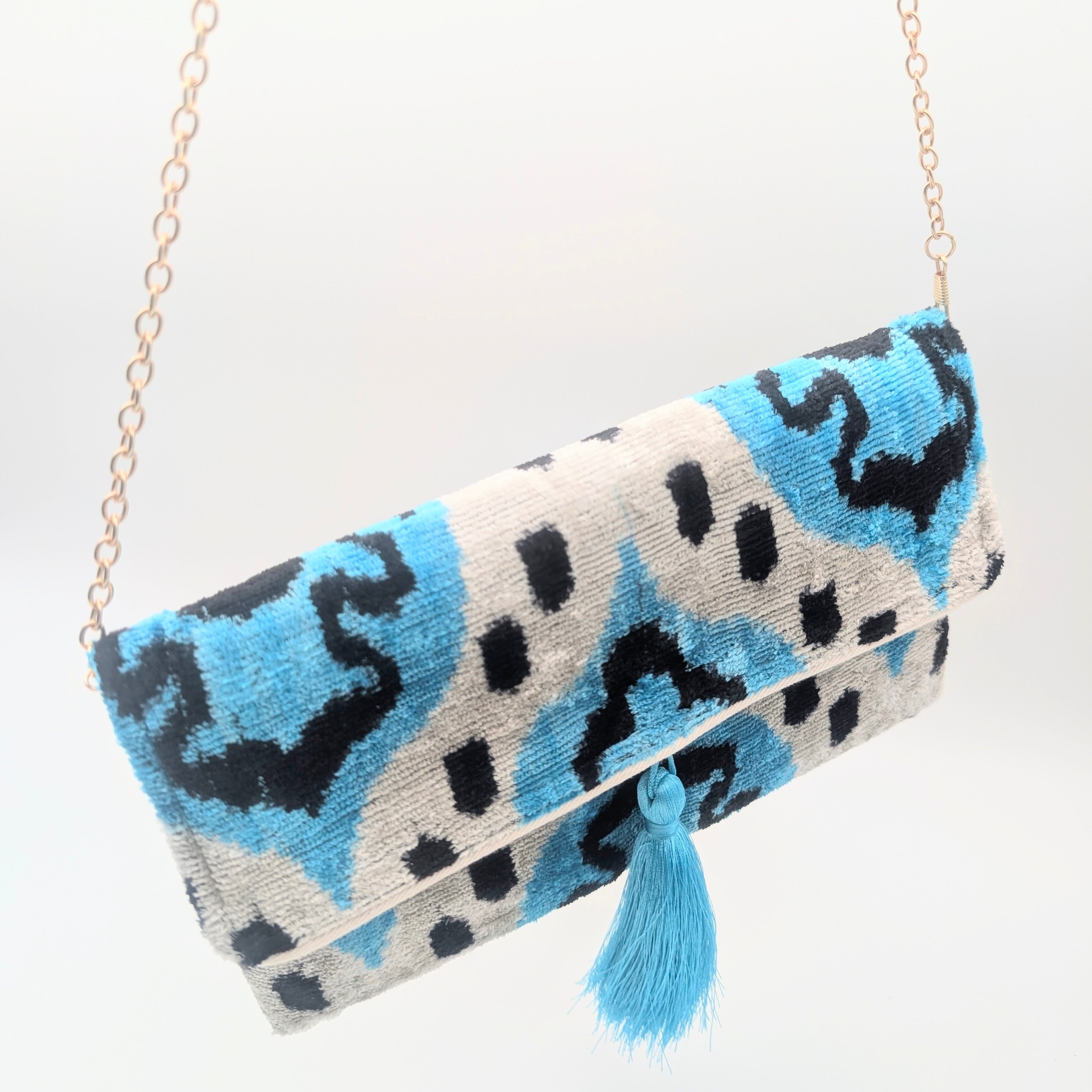 IKAT VELVET CLUTCH MARIE Blue White Black
