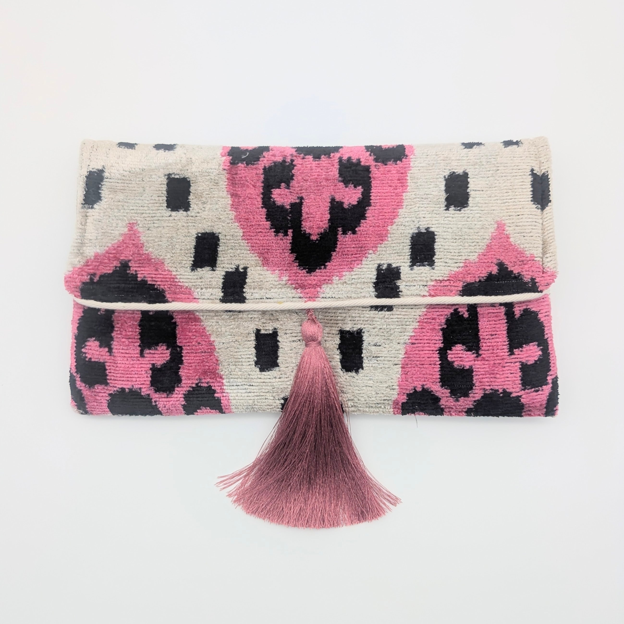 IKAT VELVET CLUTCH MARIE Pink White Black