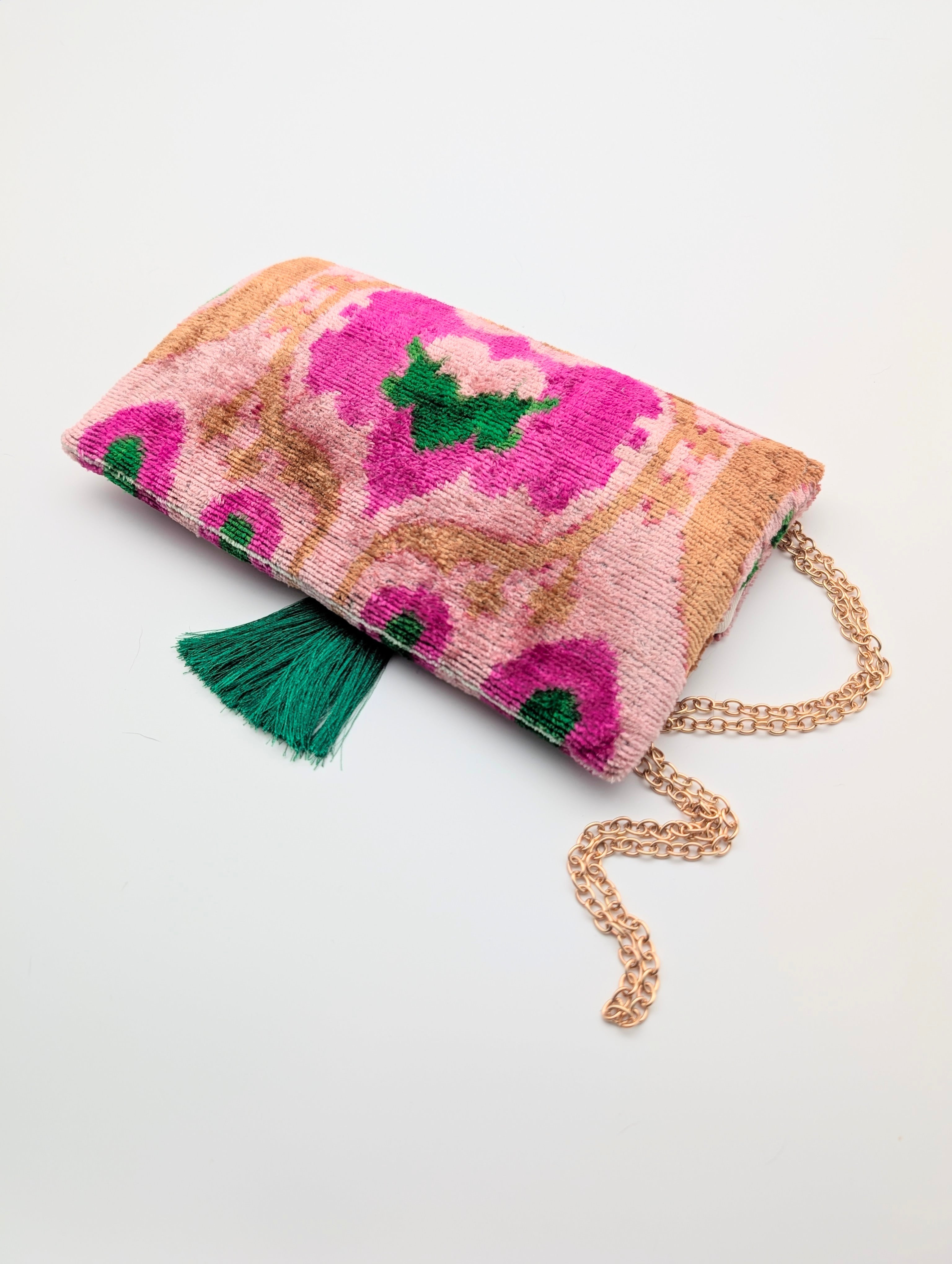 IKAT VELVET CLUTCH AMALA Pink Green