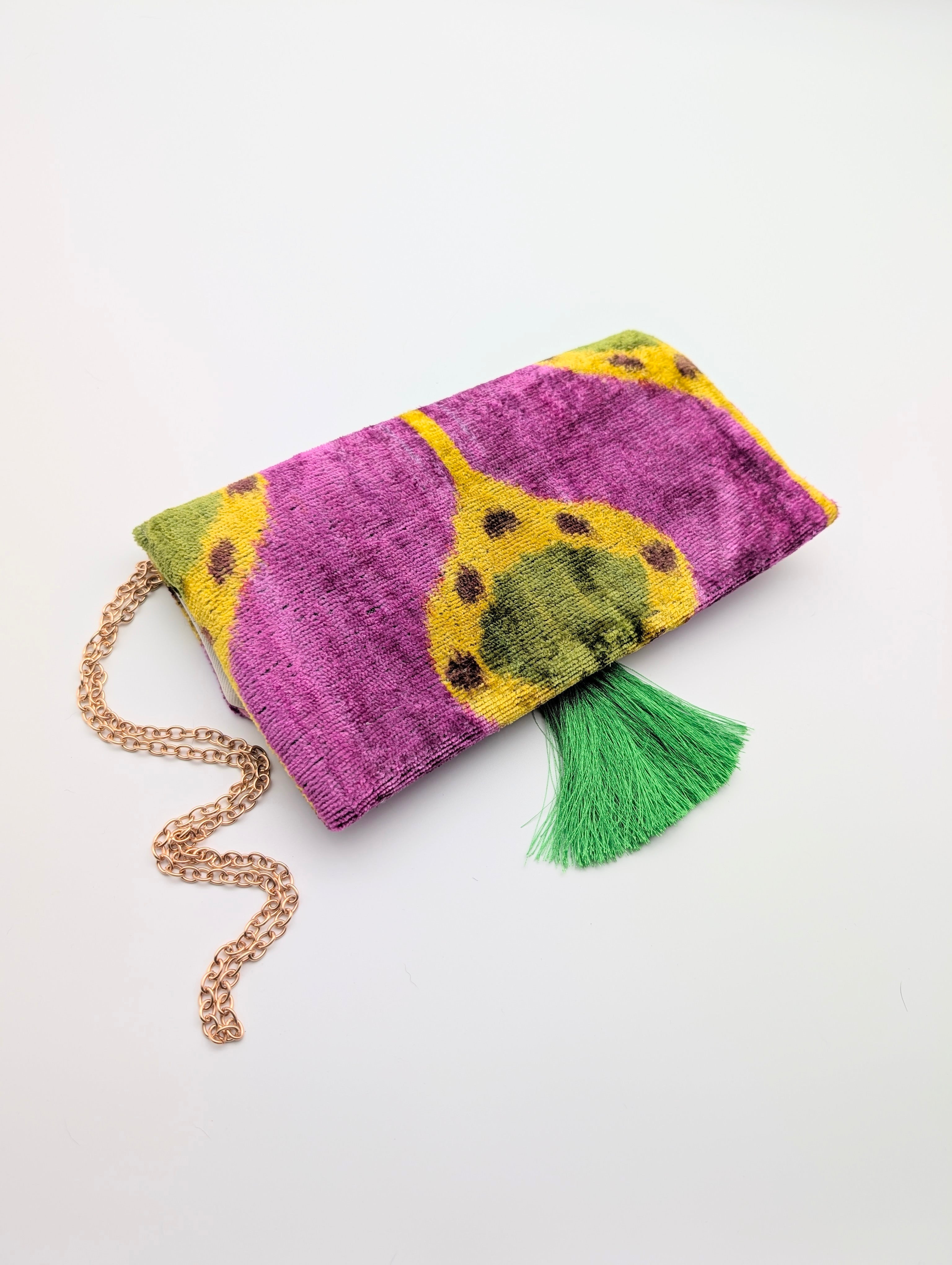 IKAT VELVET CLUTCH CAMILLE Pink Yellow