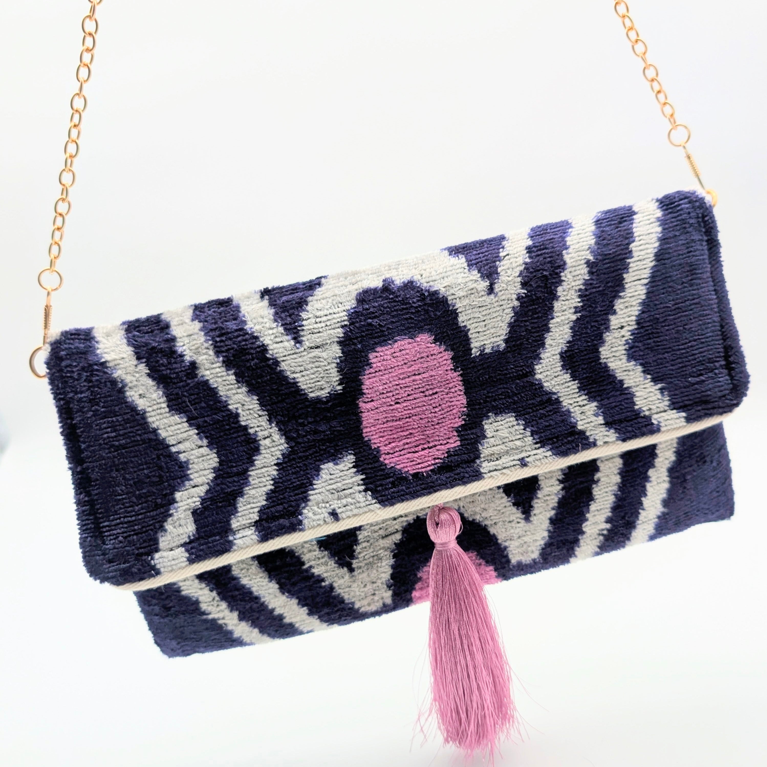 IKAT VELVET CLUTCH CHIARA Dark Purple Pink