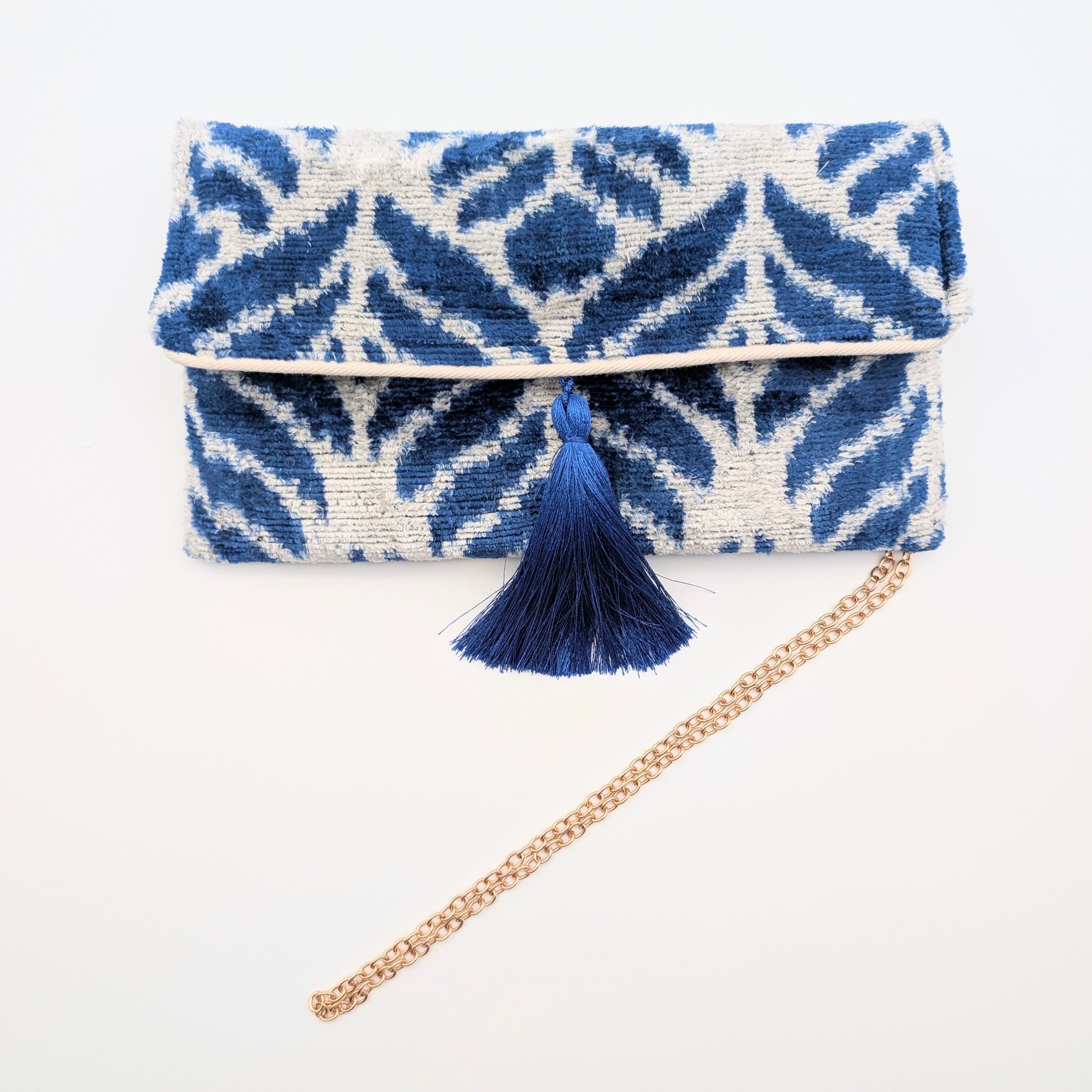 IKAT VELVET CLUTCH IRINA Royal Blue White