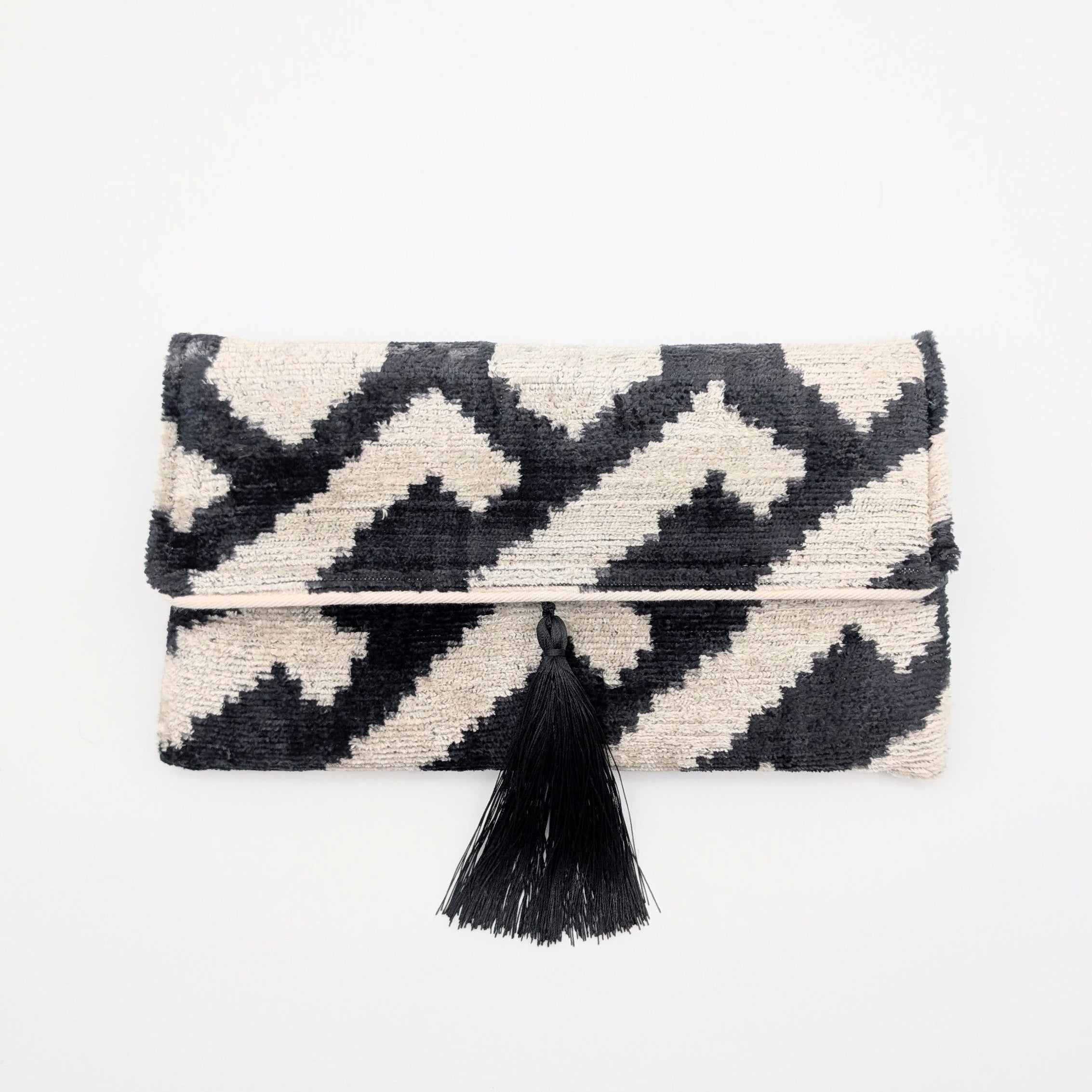 IKAT VELVET CLUTCH KATE - Black White