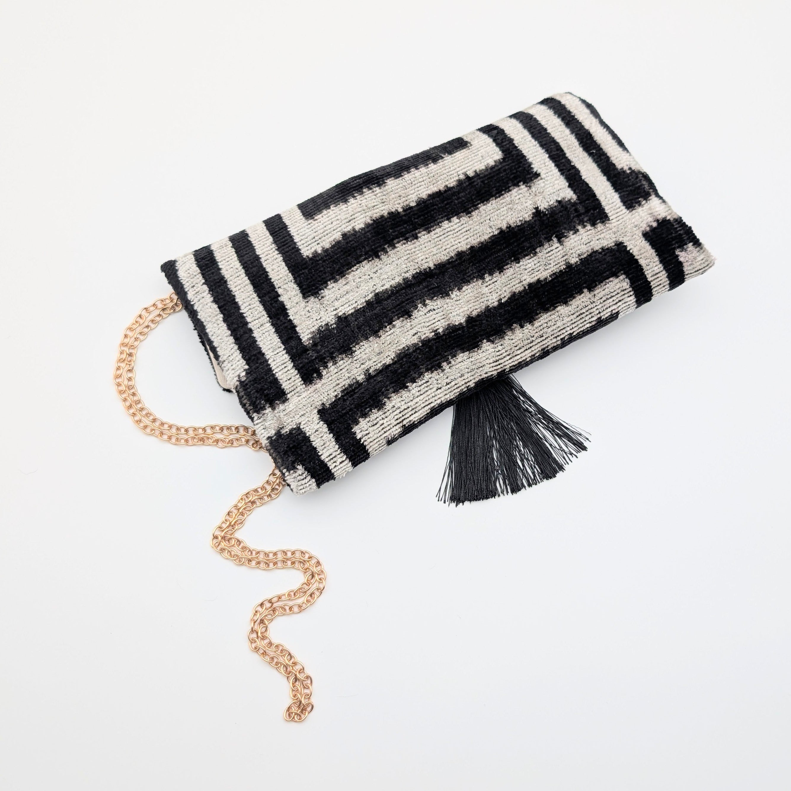 IKAT SILK CLUTCH CELINE Black White Graphic