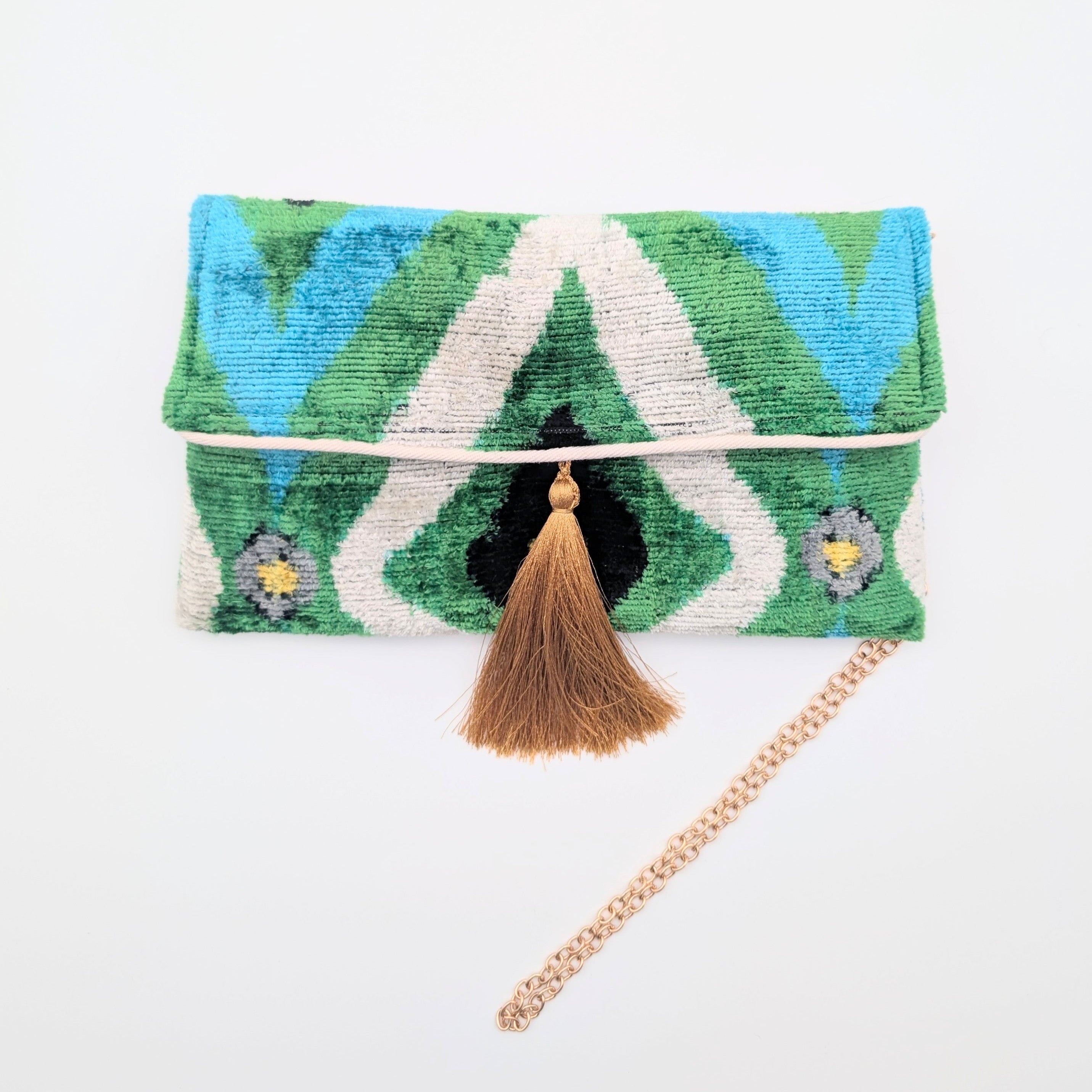 IKAT VELVET CLUTCH SAMIRA Green Blue Gold