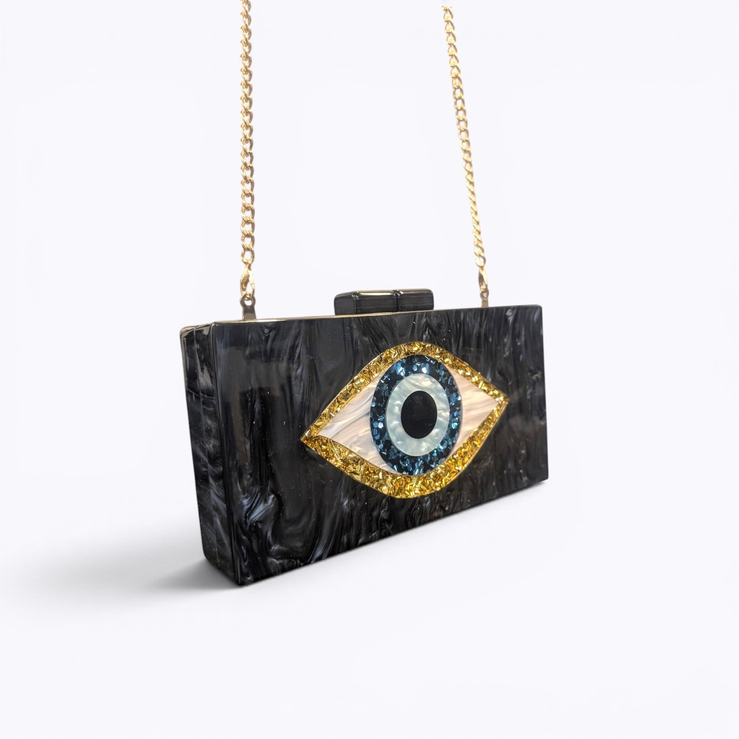 ACRYLIC BOX CLUTCH Evil Eye Black