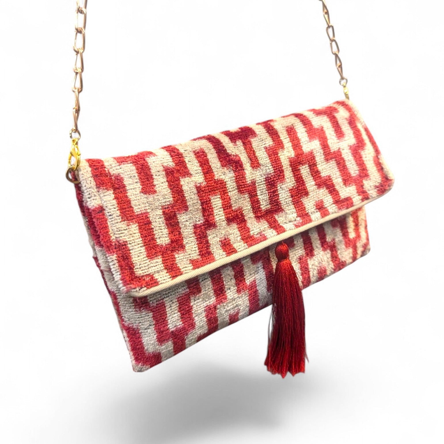 IKAT VELVET CLUTCH FLEUR Burgundy White