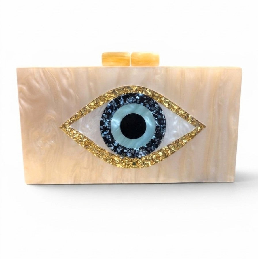 ACRYLIC BOX CLUTCH Evil Eye Off-White