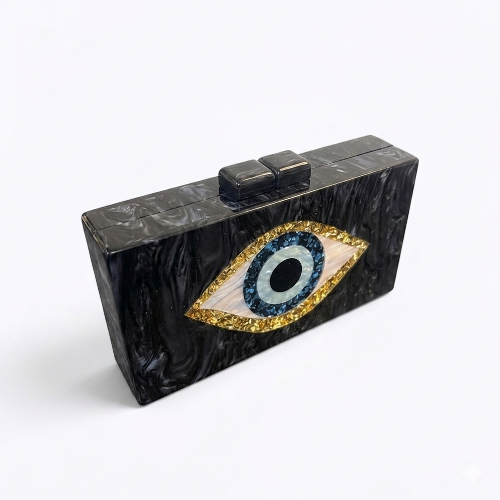 ACRYLIC BOX CLUTCH  Evil Eye Black