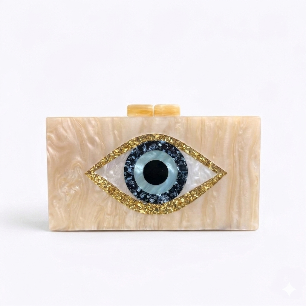 ACRYLIC BOX CLUTCH  Evil Eye Off-White
