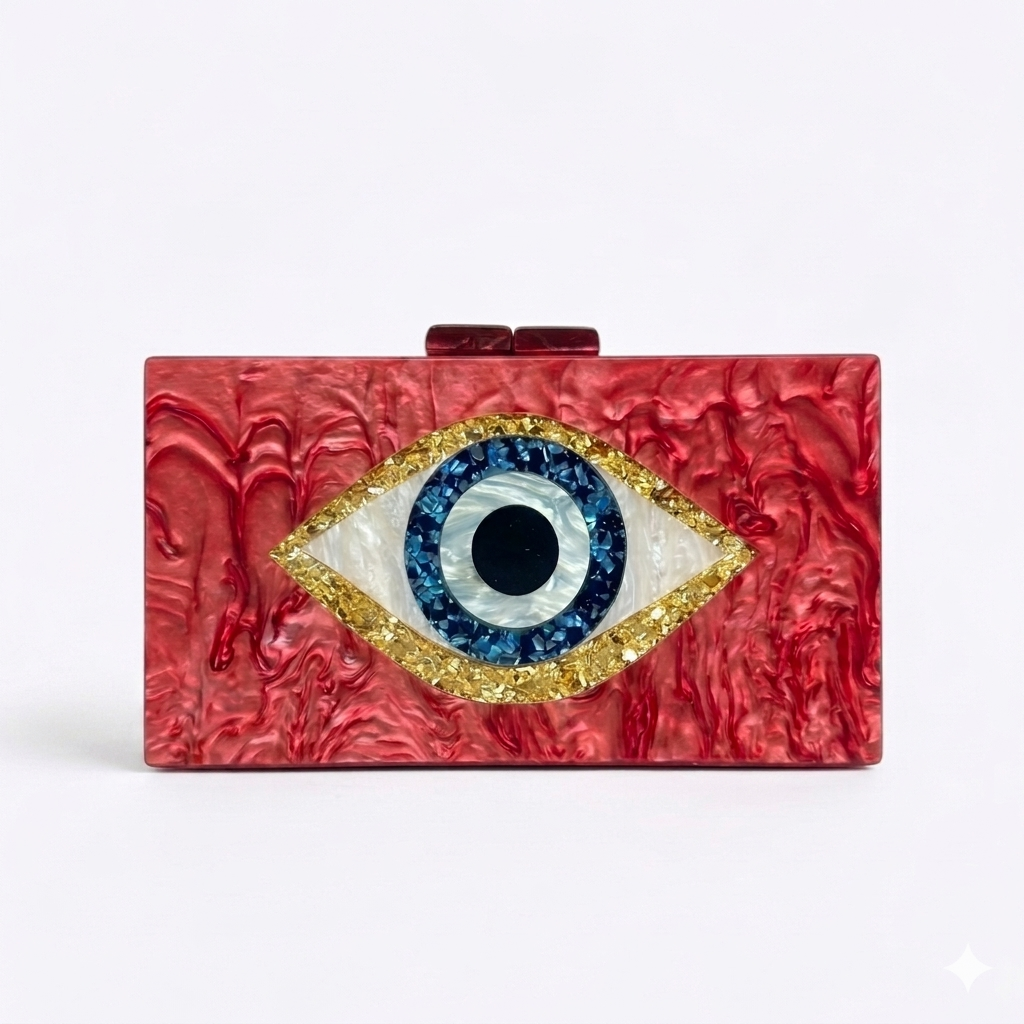 ACRYLIC BOX CLUTCH  Evil Eye Red