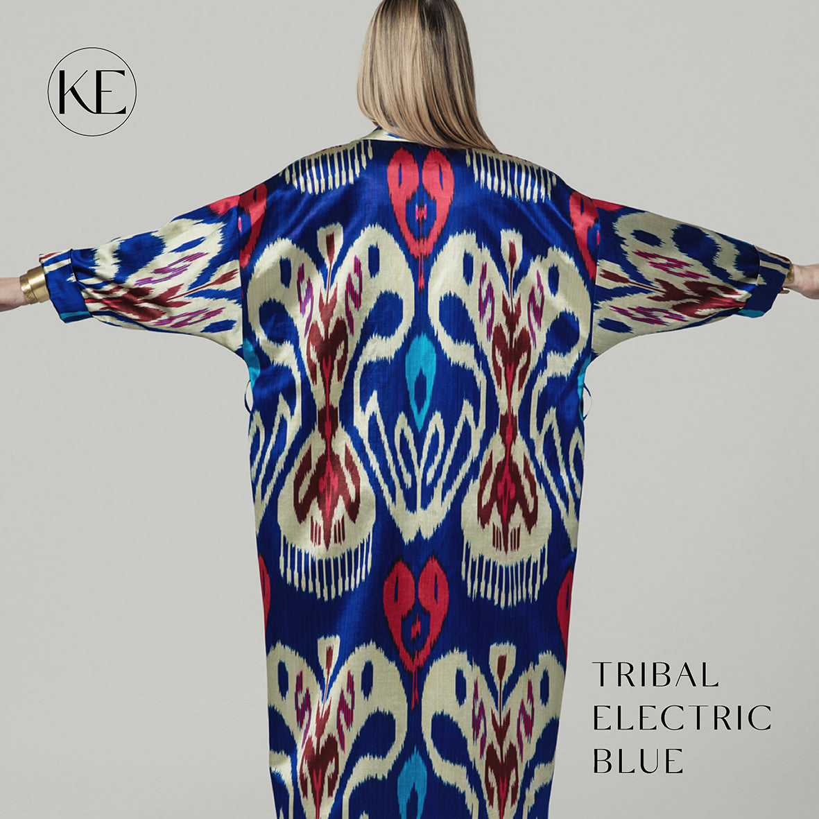 IKAT SILK OVERSIZE COAT Tribal Electric Blue