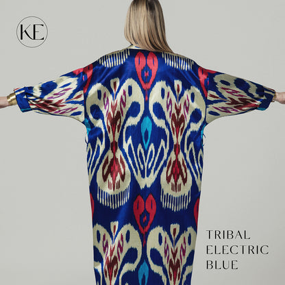 IKAT SILK OVERSIZE COAT Tribal Electric Blue