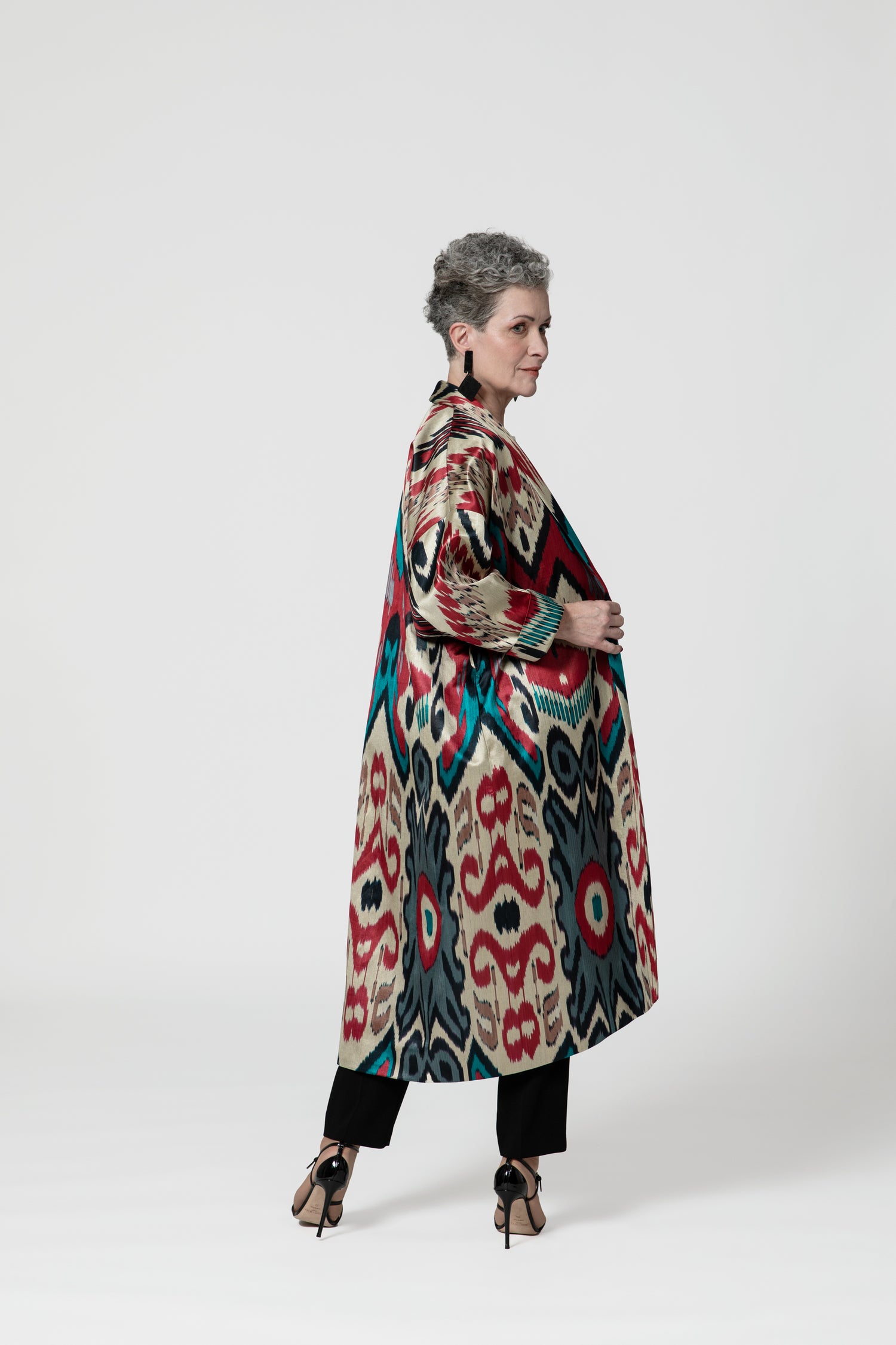 IKAT SILK OVERSIZE COAT Tribal Red