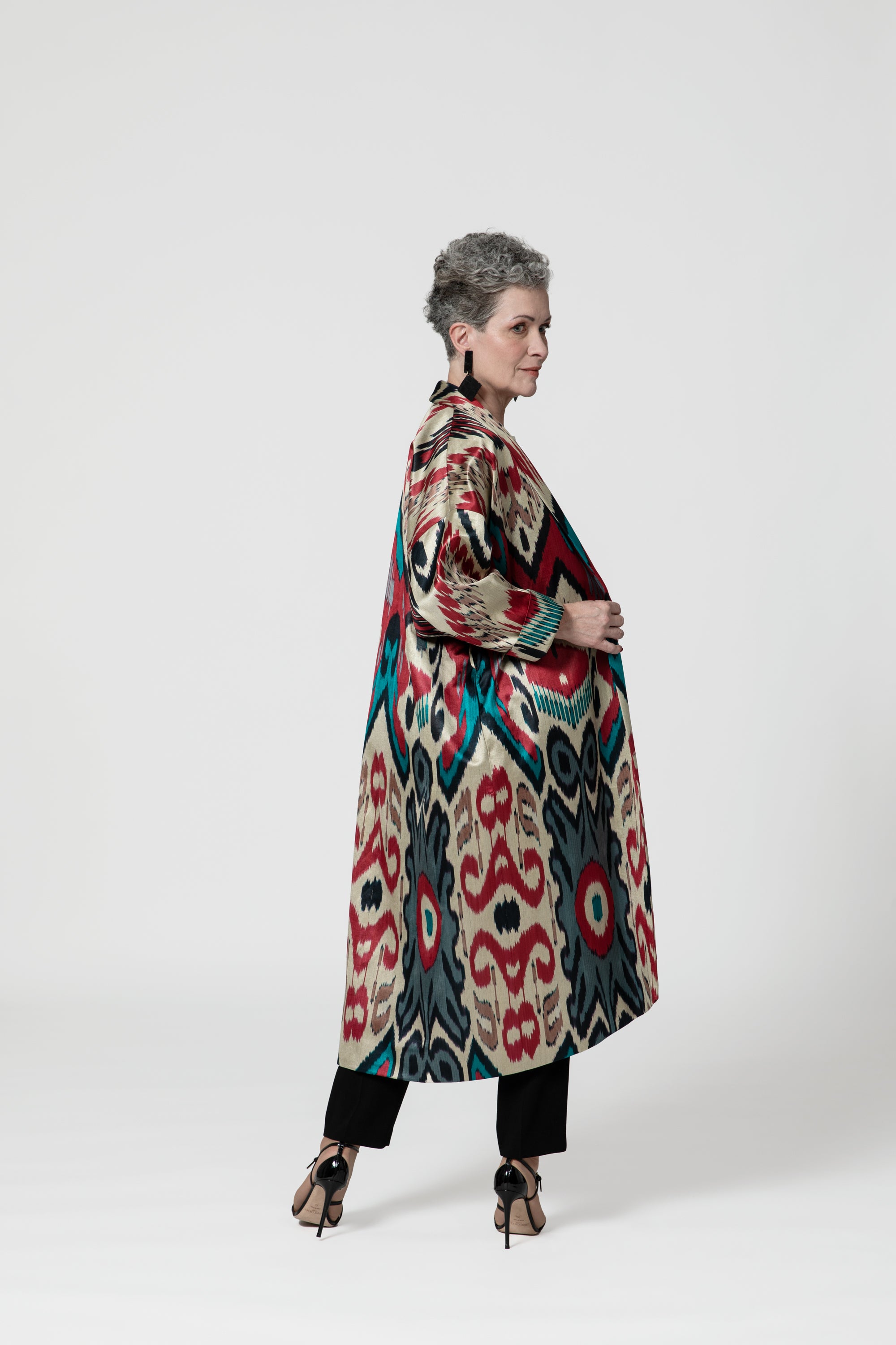 IKAT SILK OVERSIZE COAT Tribal Red