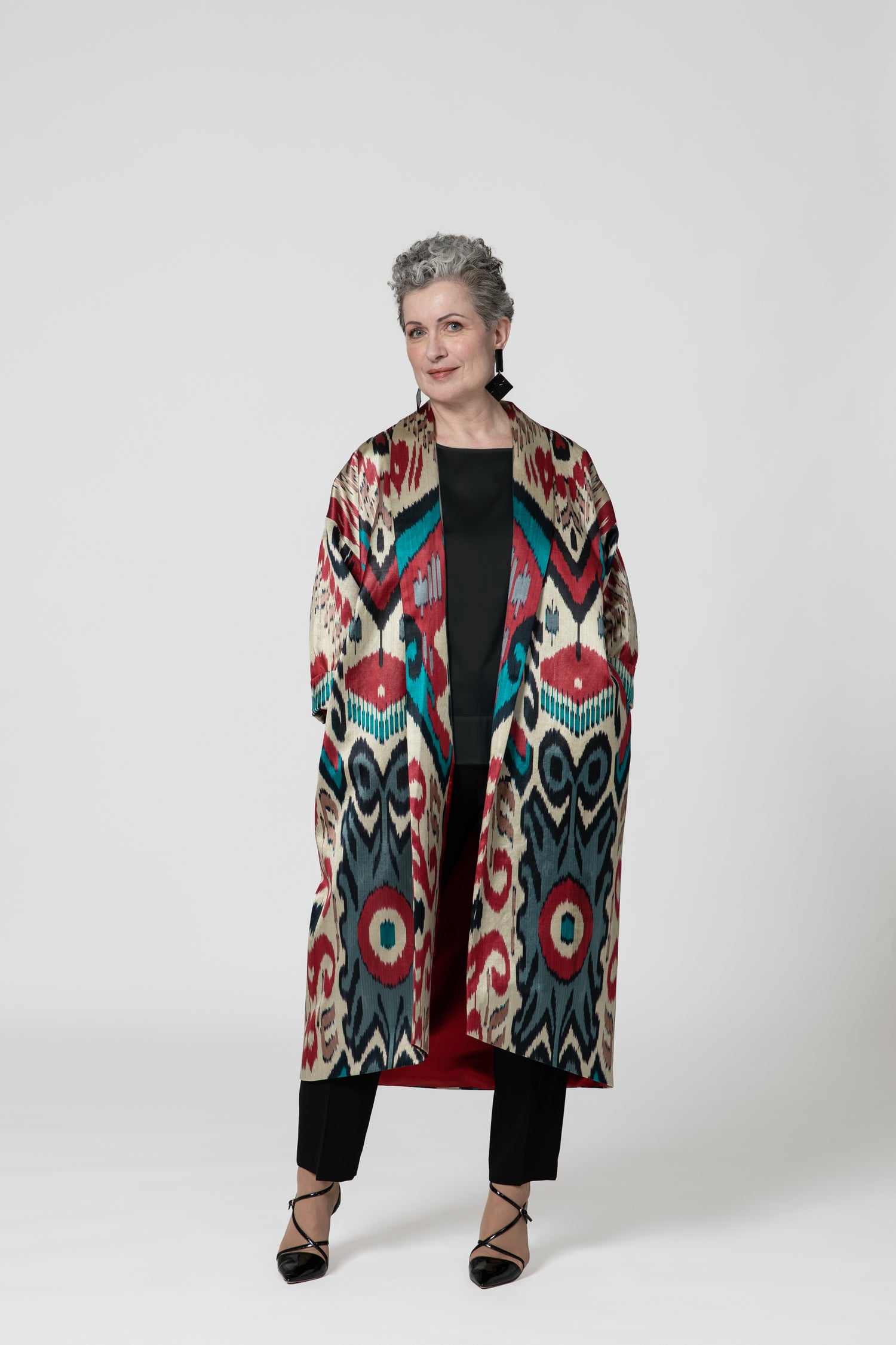 IKAT SILK OVERSIZE COAT Tribal Red