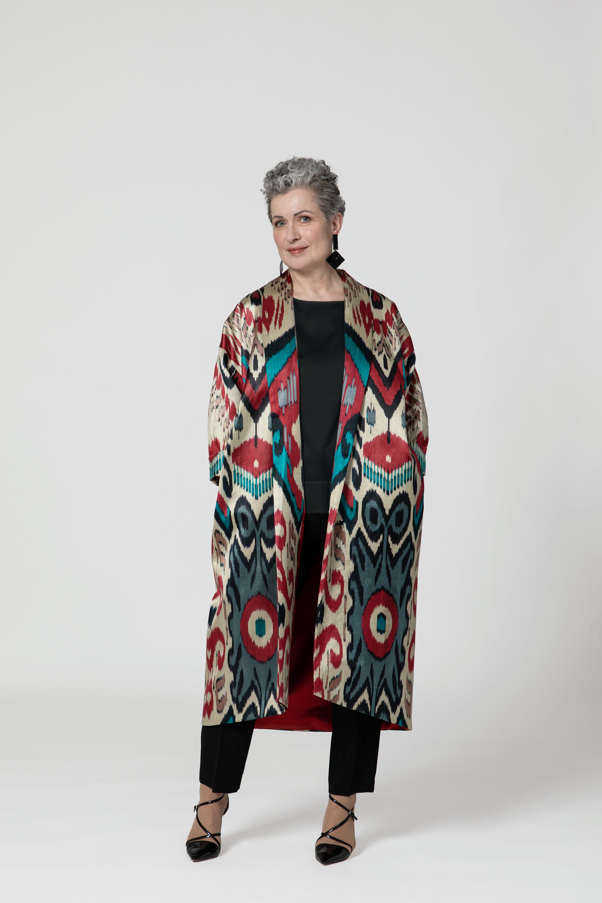 IKAT SILK OVERSIZE COAT Tribal Red