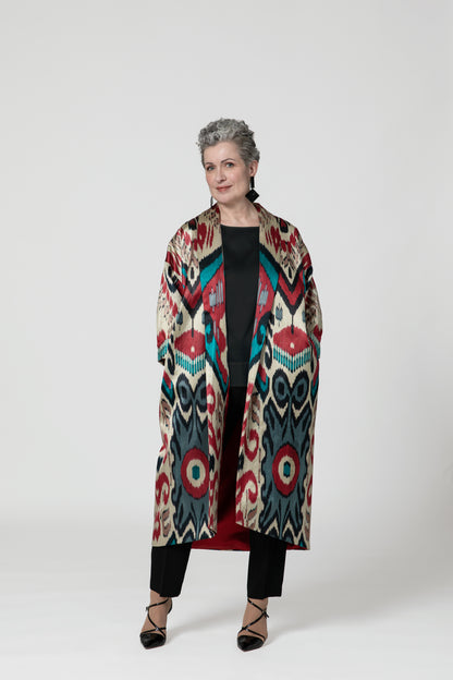 IKAT SILK OVERSIZE COAT Tribal Red