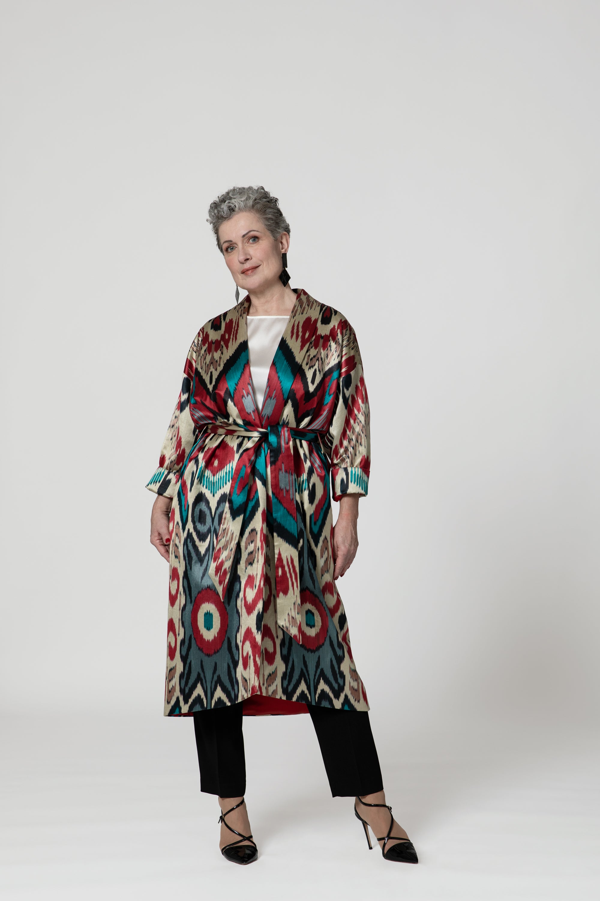 IKAT SILK OVERSIZE COAT Tribal Red