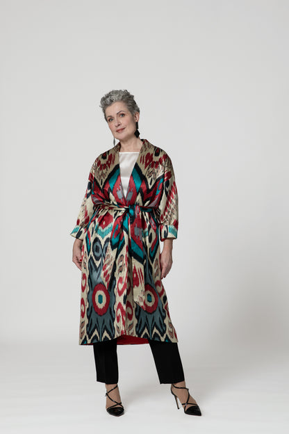 IKAT SILK OVERSIZE COAT Tribal Red