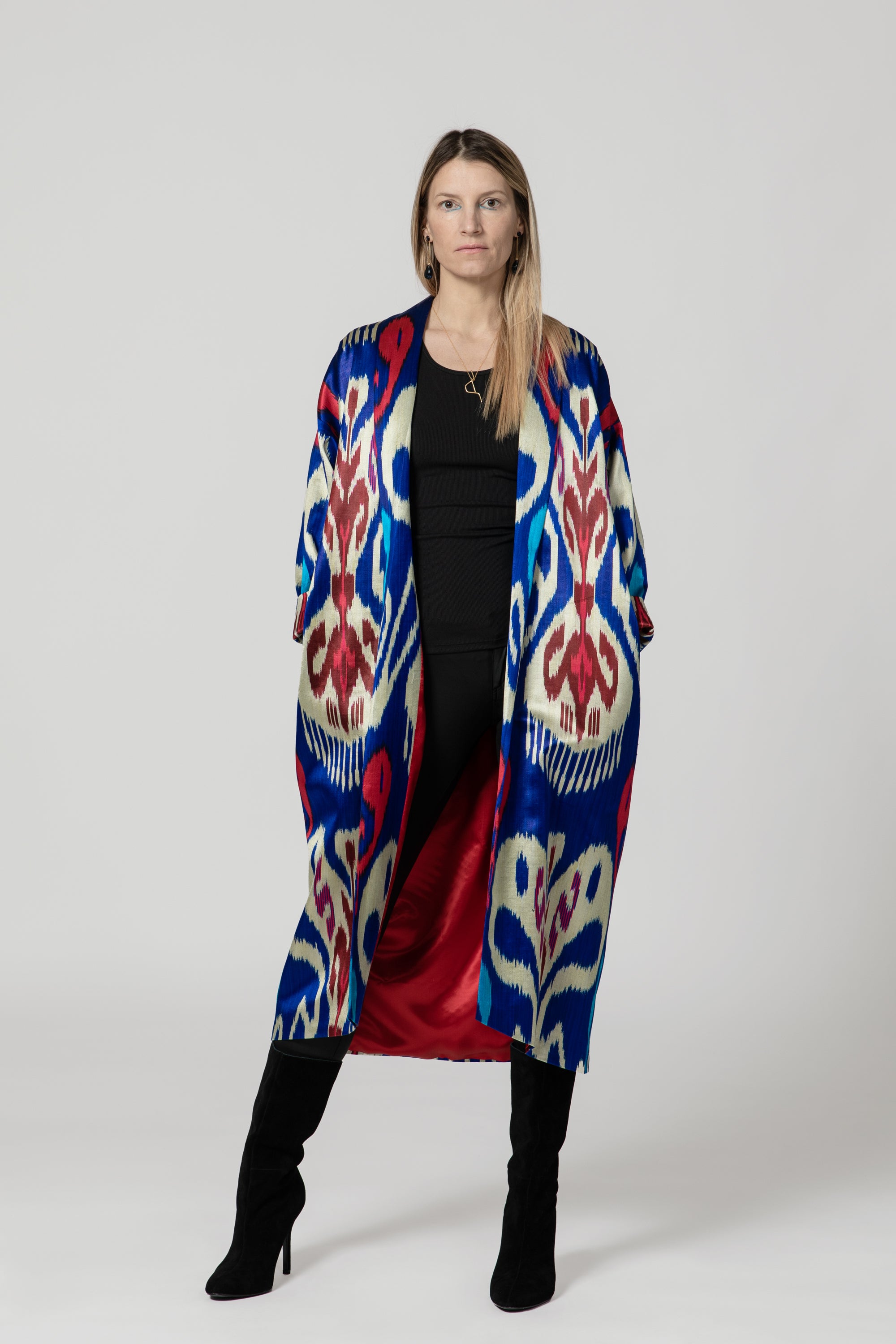 IKAT SILK OVERSIZE COAT Tribal Electric Blue