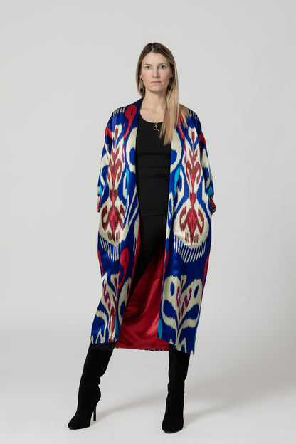 IKAT SILK OVERSIZE COAT Tribal Electric Blue