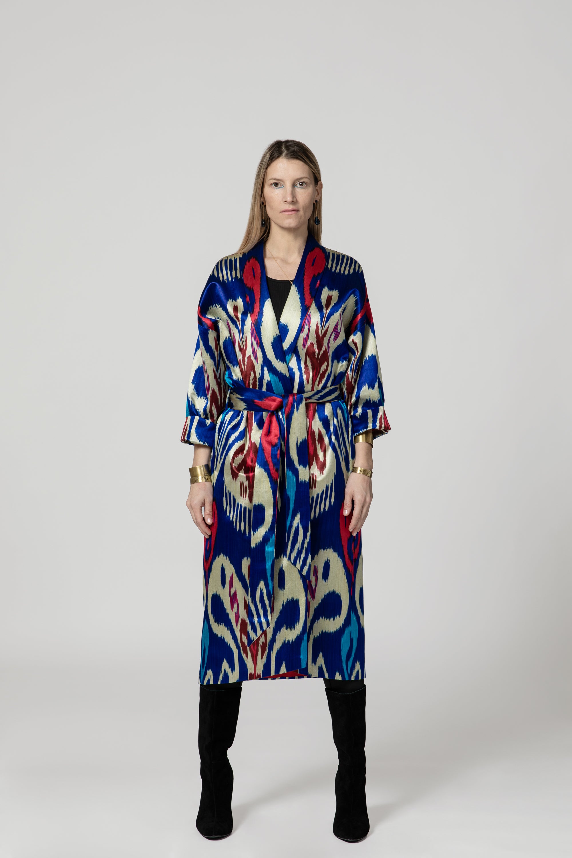 IKAT SILK OVERSIZE COAT Tribal Electric Blue