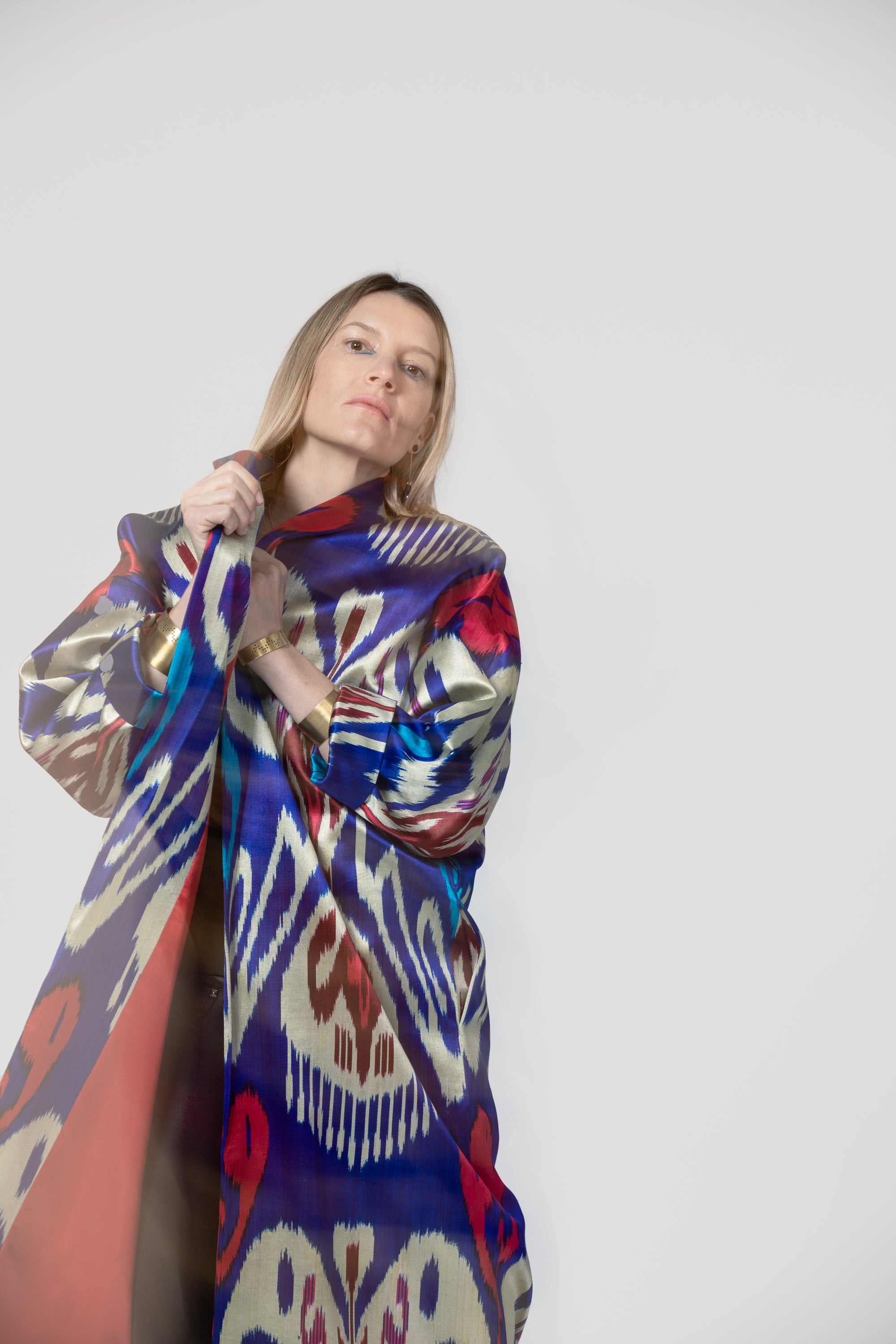 IKAT SILK OVERSIZE COAT Tribal Electric Blue
