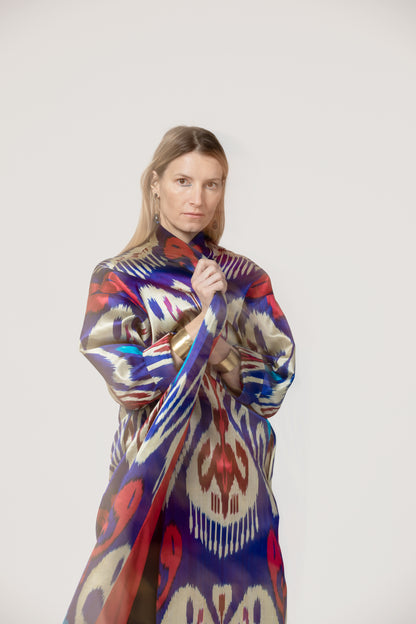 IKAT SILK OVERSIZE COAT Tribal Electric Blue