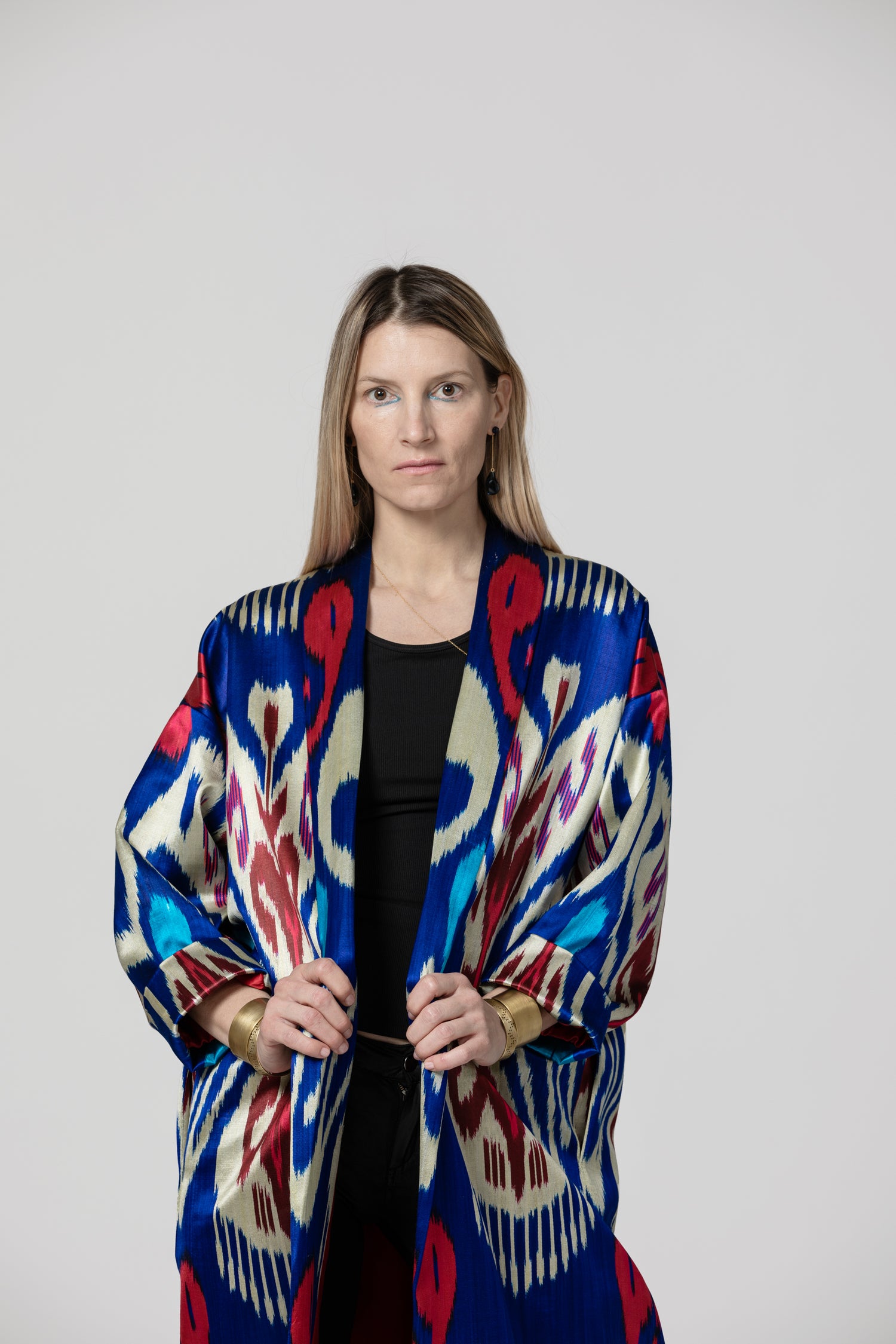 IKAT SILK OVERSIZE COAT Tribal Electric Blue