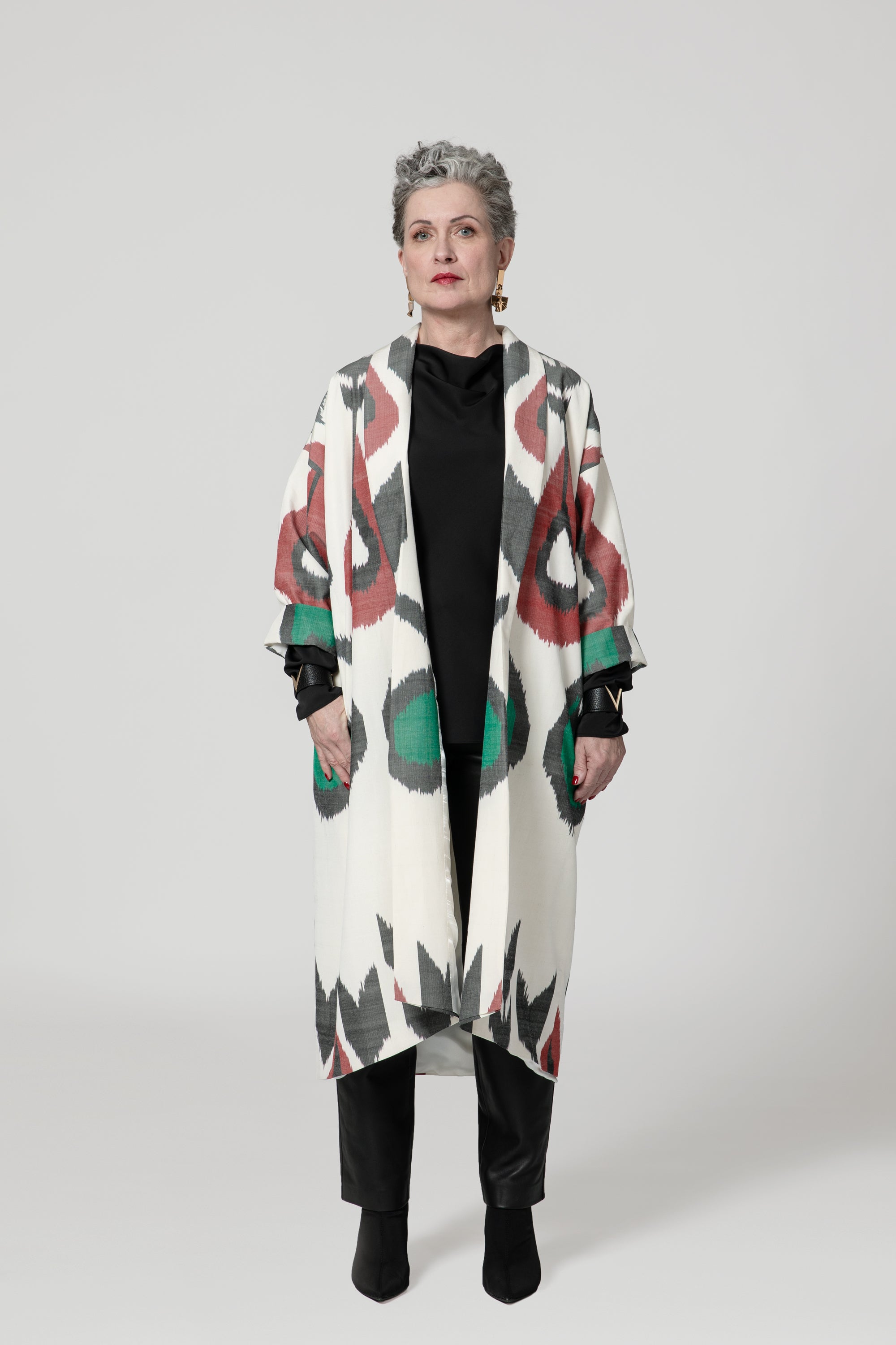 IKAT OVERSIZE COAT Drops White