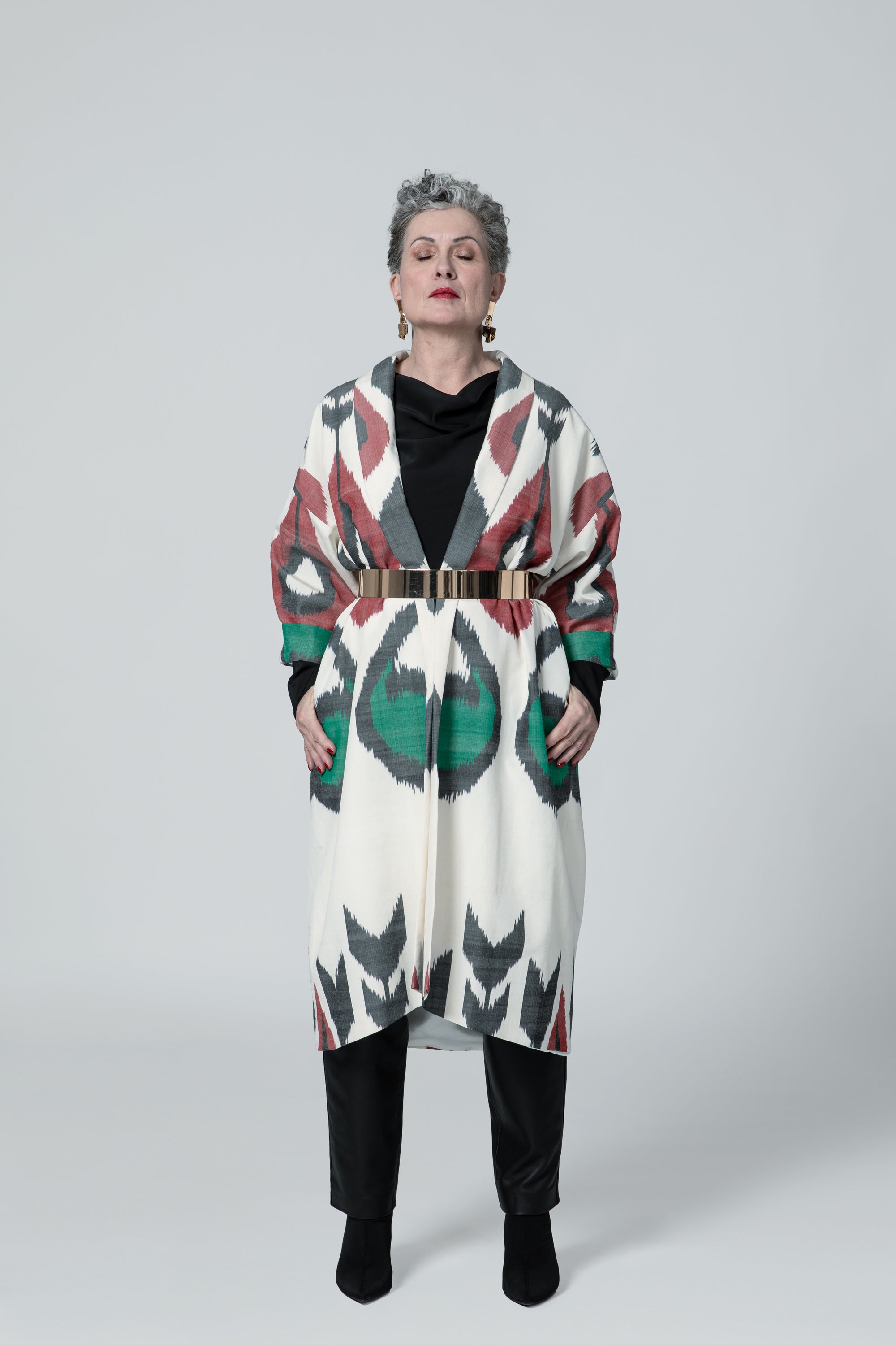IKAT OVERSIZE COAT Drops White
