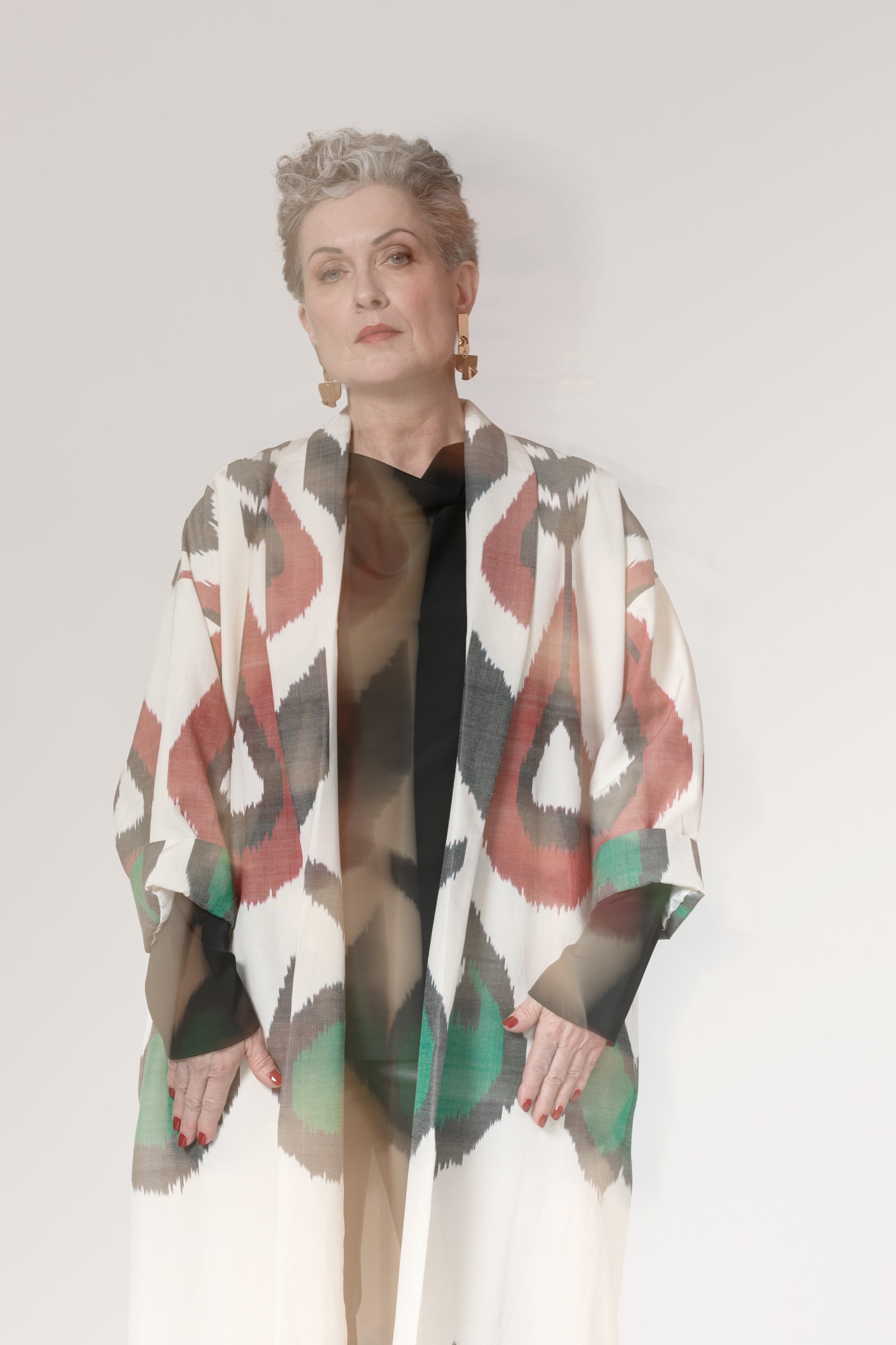 IKAT OVERSIZE COAT Drops White