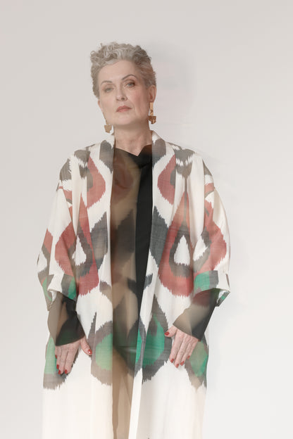 IKAT OVERSIZE COAT Drops White