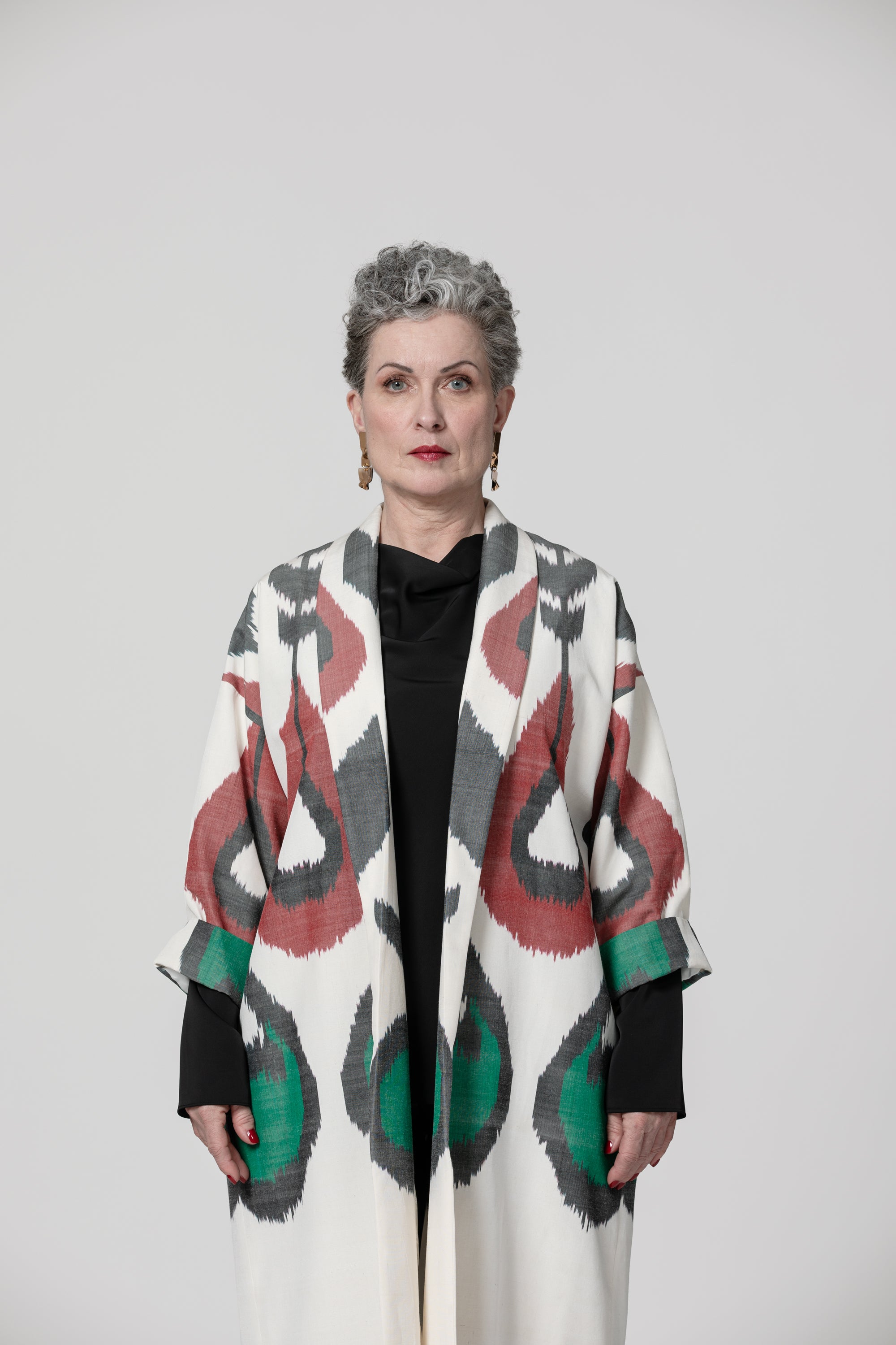 IKAT OVERSIZE COAT Drops White