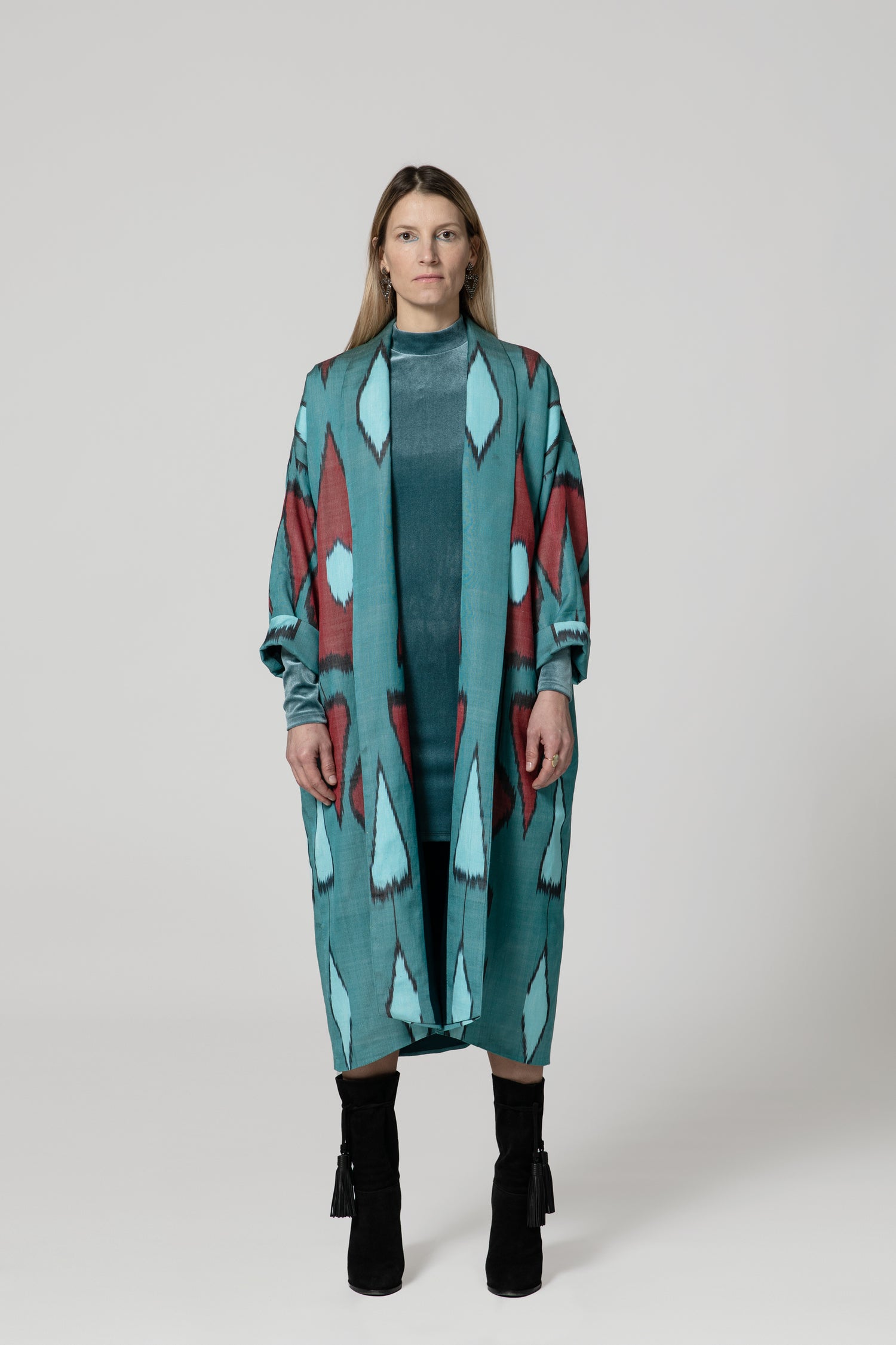 IKAT SILK OVERSIZE COAT Triangle Petrol